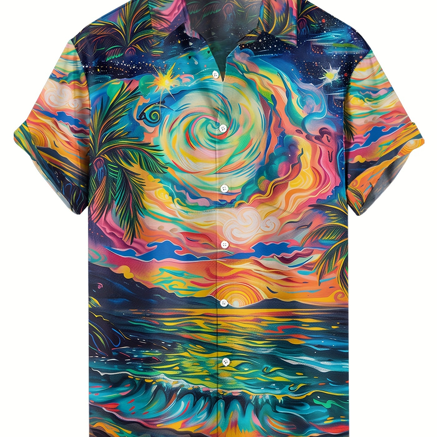 

Hawaiian Beach Style Iridescent Cloud Casual Shirt Young Man Short Sleeve Button Loose Breathable Shirt