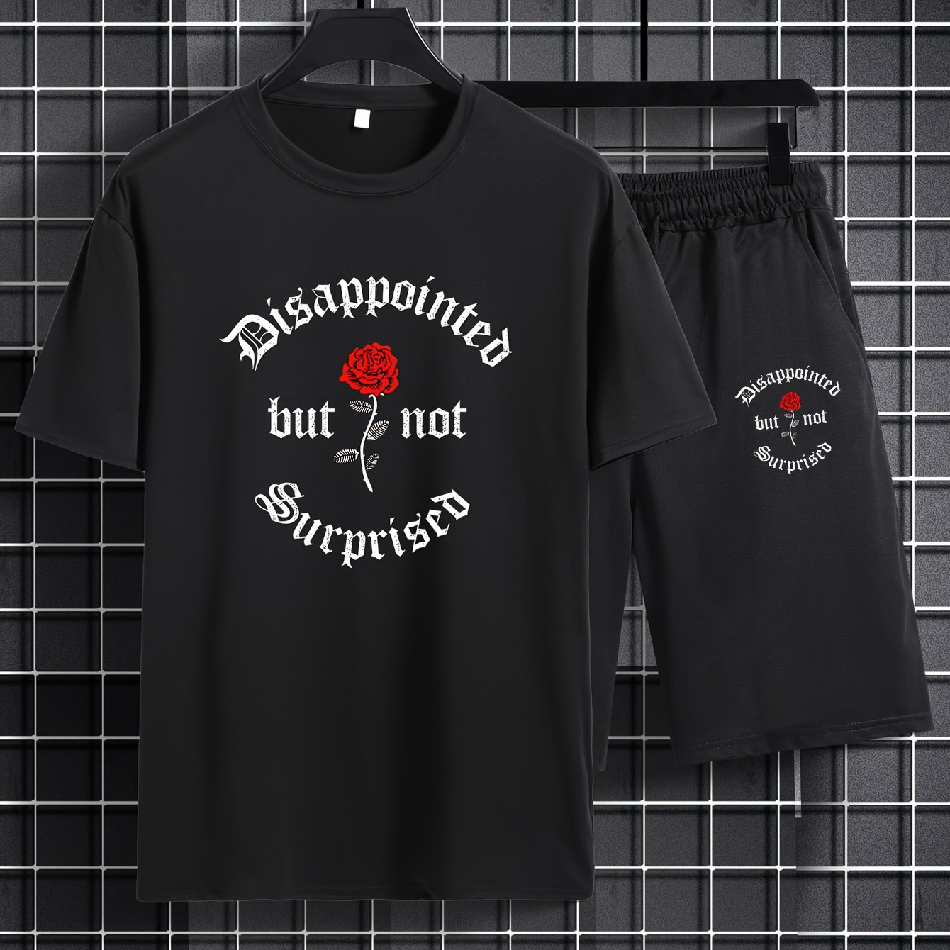 

''disappointed But Not Surprised'' Print, Mens 2 Piece Outfits, Comfy Short Sleeve T-shirt And Casual Drawstring Shorts Set For Summer, Men's Clothing