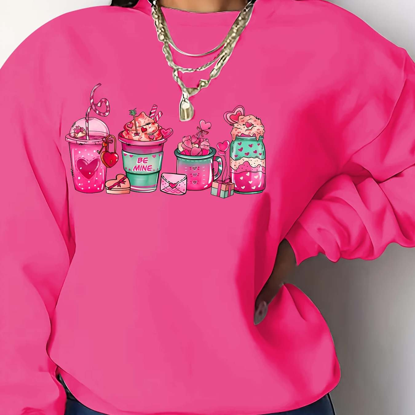 

Sweatshirt, Long Sleeve Drop Shoulder Sweatshirt, Women's Clothing