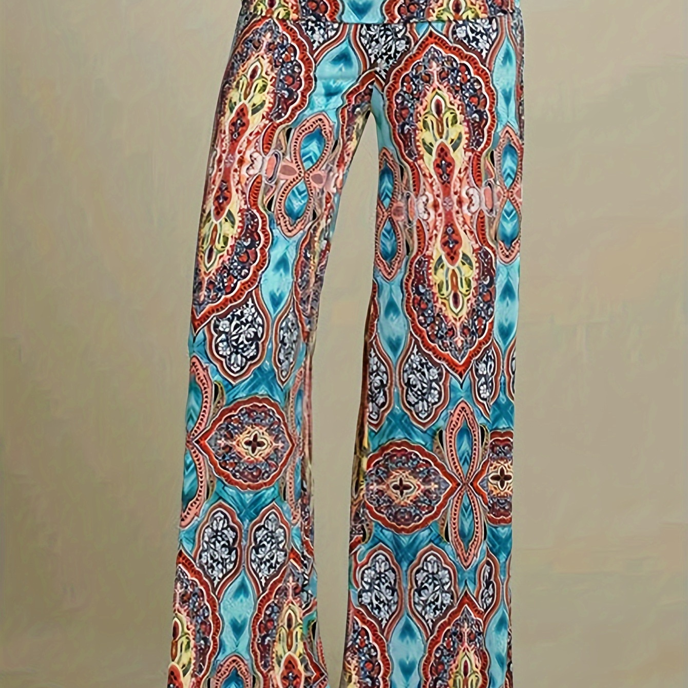 

Ethnic Print Wide Leg Pants, Vintage High Waist Pants For Spring & Fall, Women's Clothing