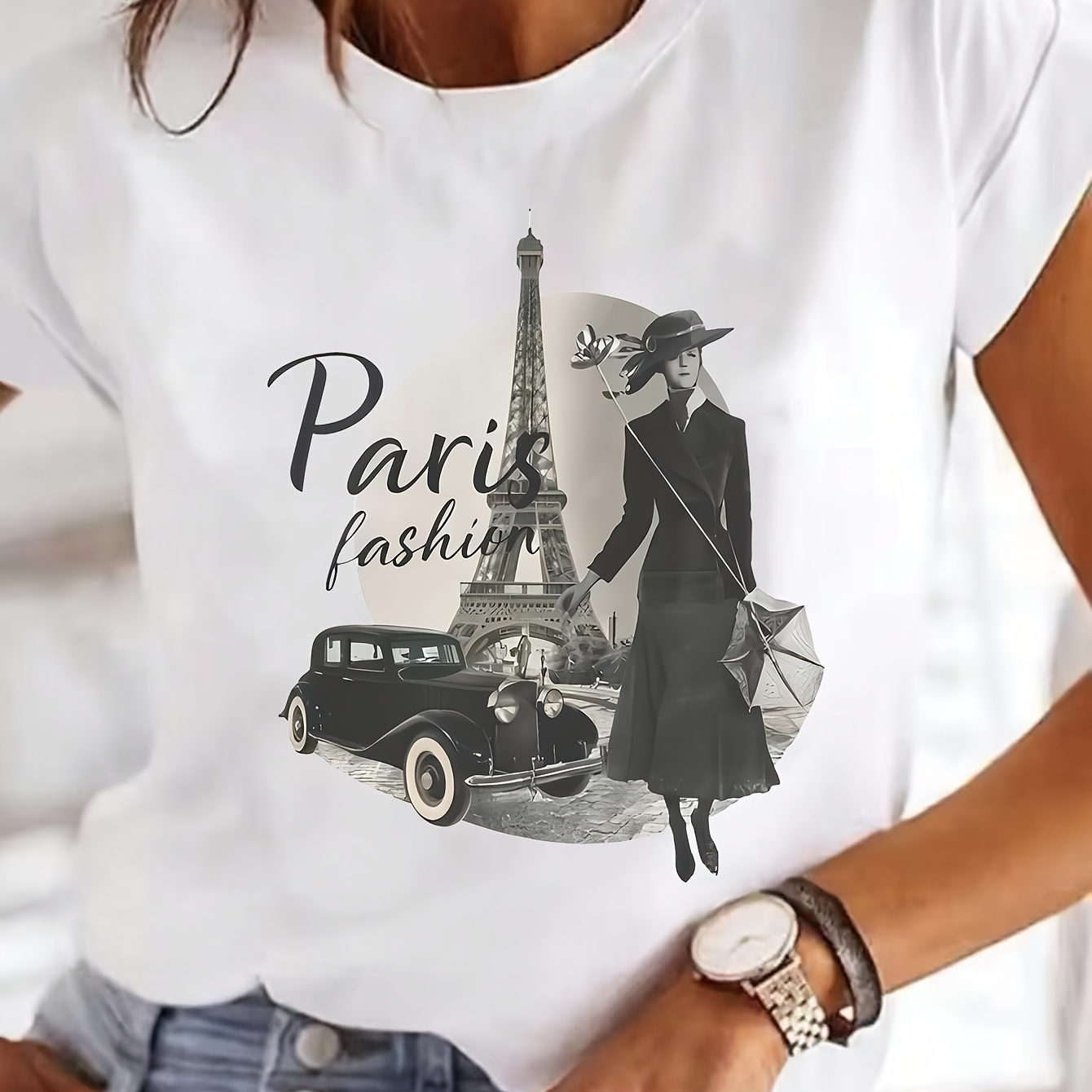 

T-shirt à Imprimé , Manches Courtes et Col Rond, Haut Décontracté pour l'Été & , Vêtements pour Femmes