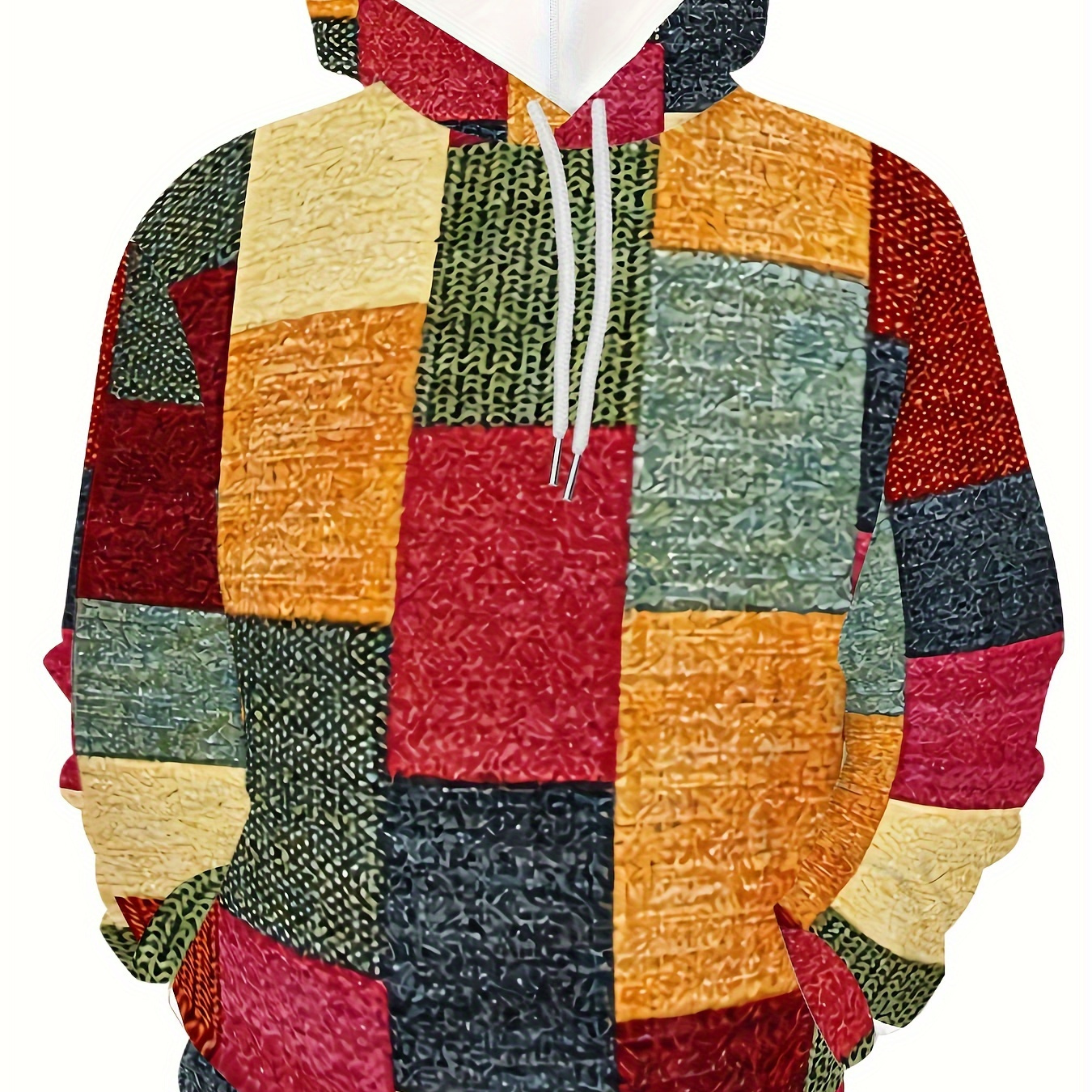 

Men's Checkered Graphic Print Hoodie With Kangaroo Pocket, Casual Long Sleeve Hooded Sweatshirt For Outdoor