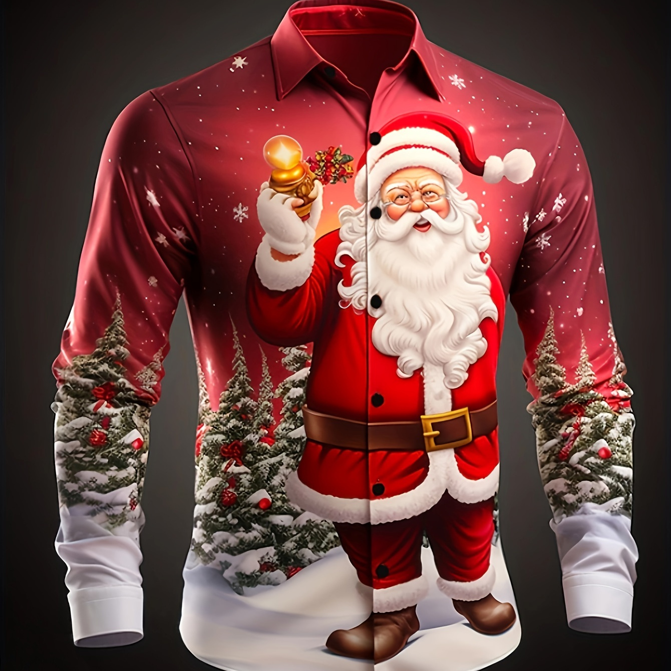 

Santa Printed Long For Men - Button-up Regular Fit, Spread , Top