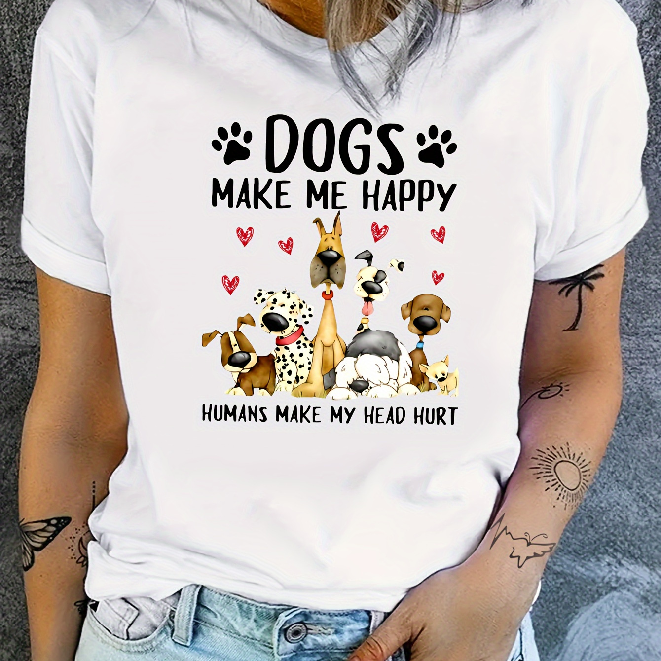 

Dog Print T-shirt, Short Sleeve Crew Neck Casual Top For Summer & Spring, Women's Clothing