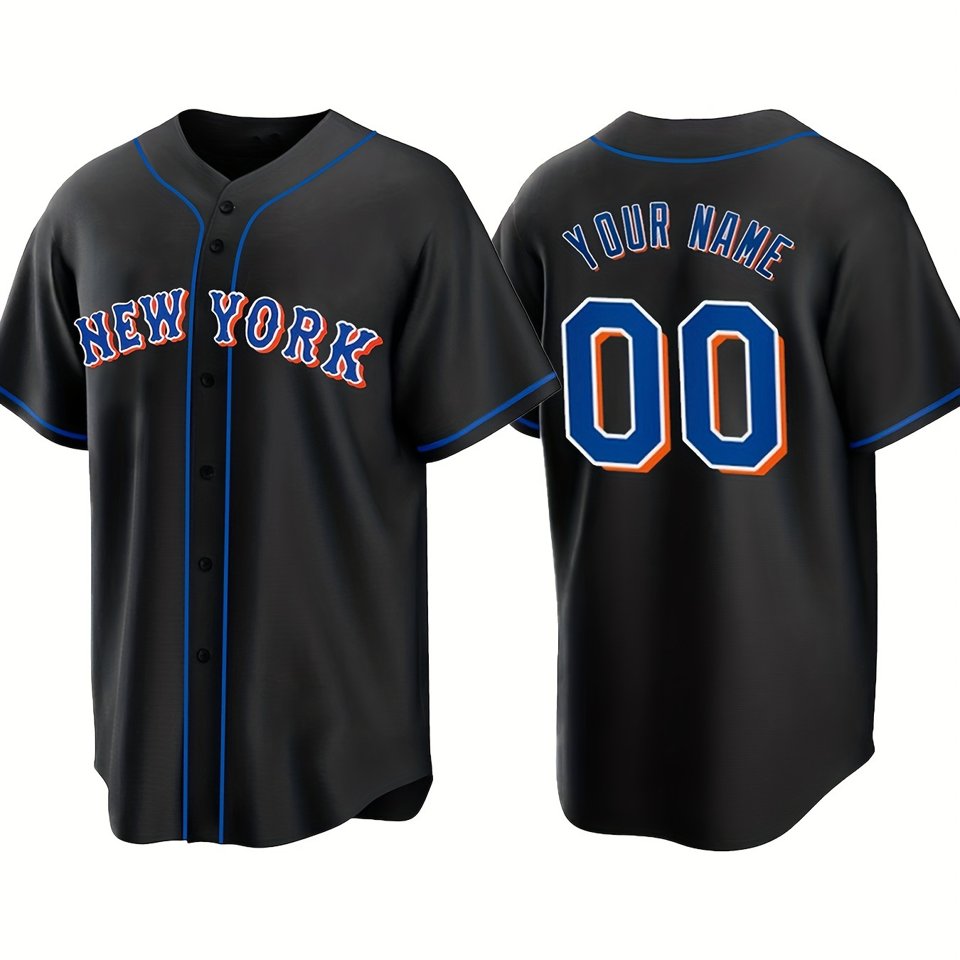 

Customized Name And Number Design, Men's New York Embroidery Short Sleeve Loose Breathable V-neck Baseball Jersey, Sports Shirt For Team Training