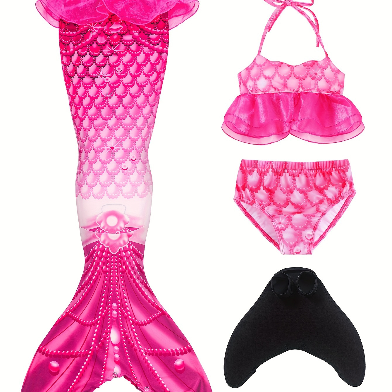 

4pcs Girls Dreamy Mermaid Swimwear Set Bikini Swimsuit For Summer Beach Wear Performance