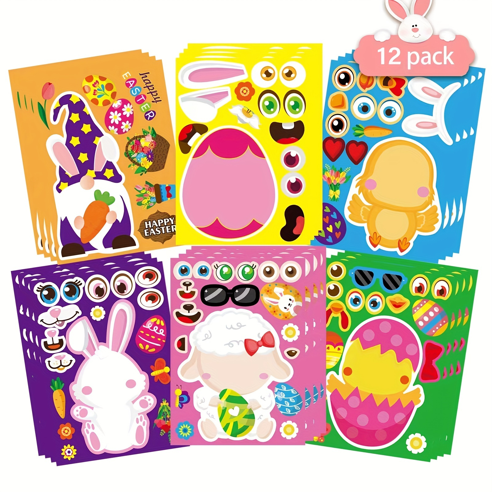 6pcs Easter Bunny Egg Chick Puzzle Fun Stickers Party - Temu