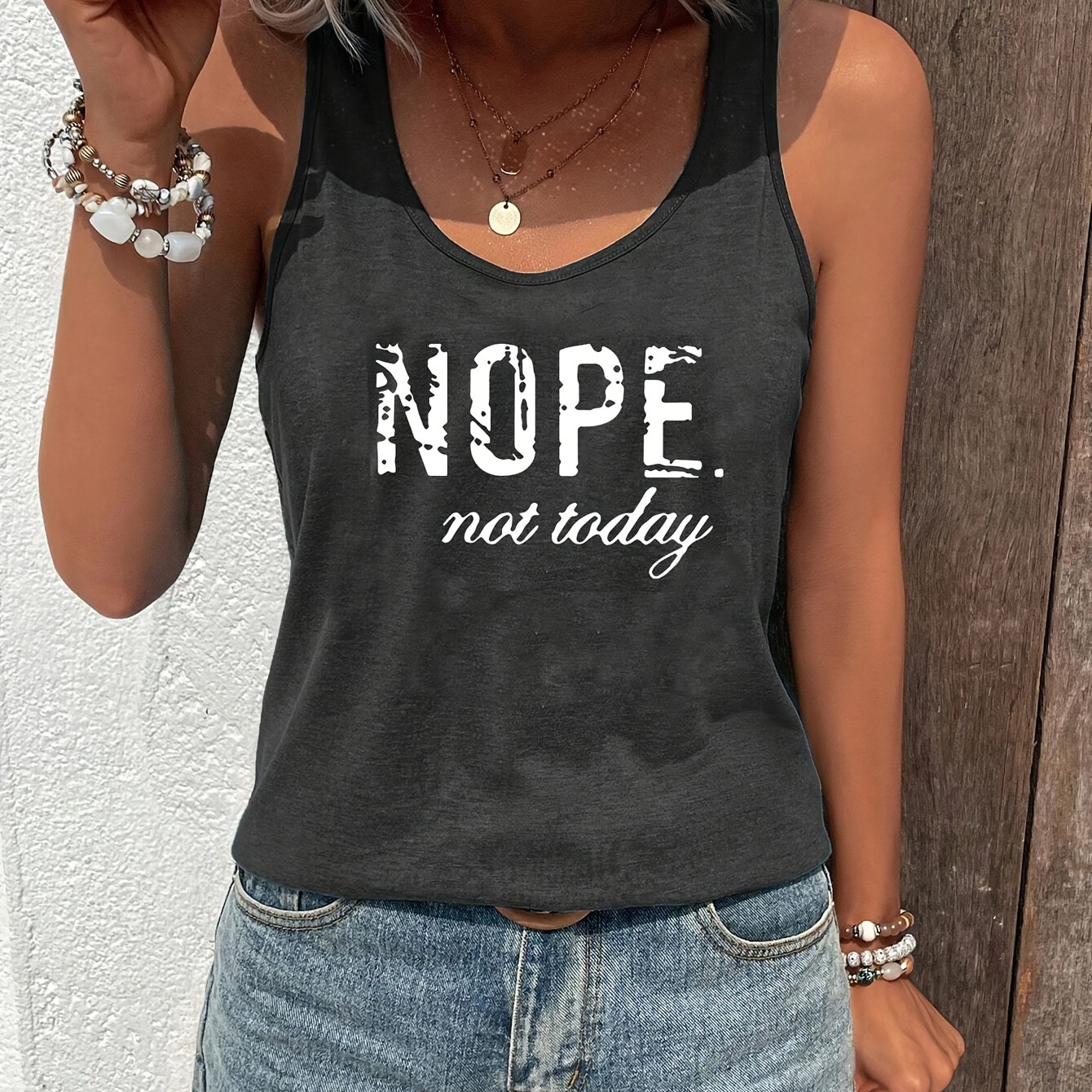 

Letter Print Crew Neck Tank Top, Versatile Sleeveless Loose Summer Top, Women's Clothing