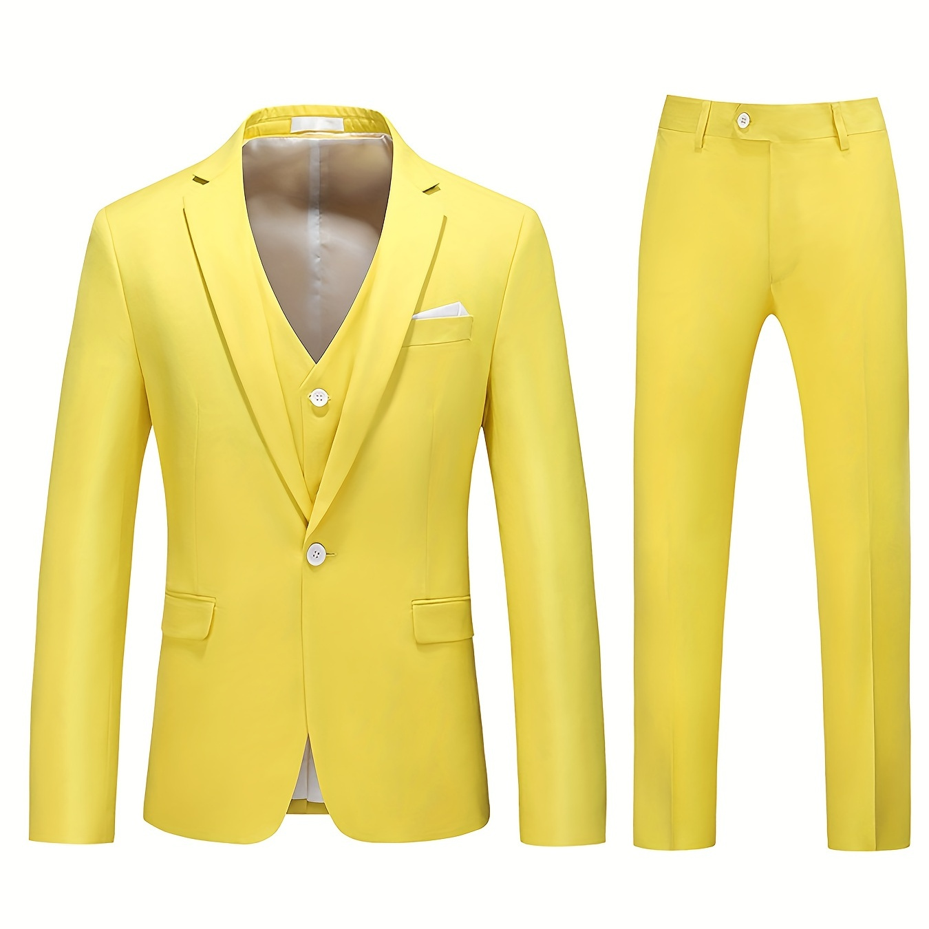 

Formal 3 Pieces Set, Men's 1 Button Suit Jacket & Single Breasted Vest & Pants Suit Set For Business Dinner Wedding Party