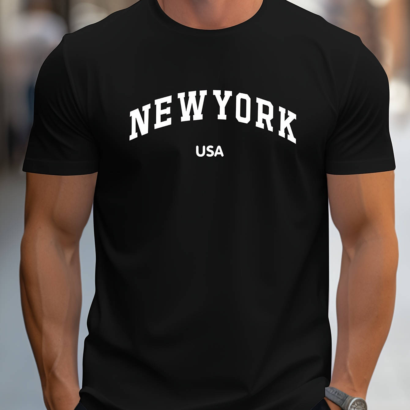 

T-shirt décontracté à manches courtes pour homme avec un imprimé New USA, confortable et polyvalent.