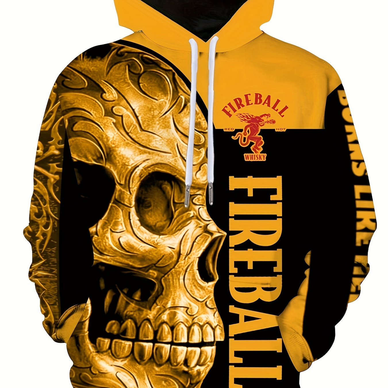 Plus Size Men's 3D Skull Print Hooded Sweatshirt Casual Fashion Hoodies For Fall Winter, Halloween Men's Clothing