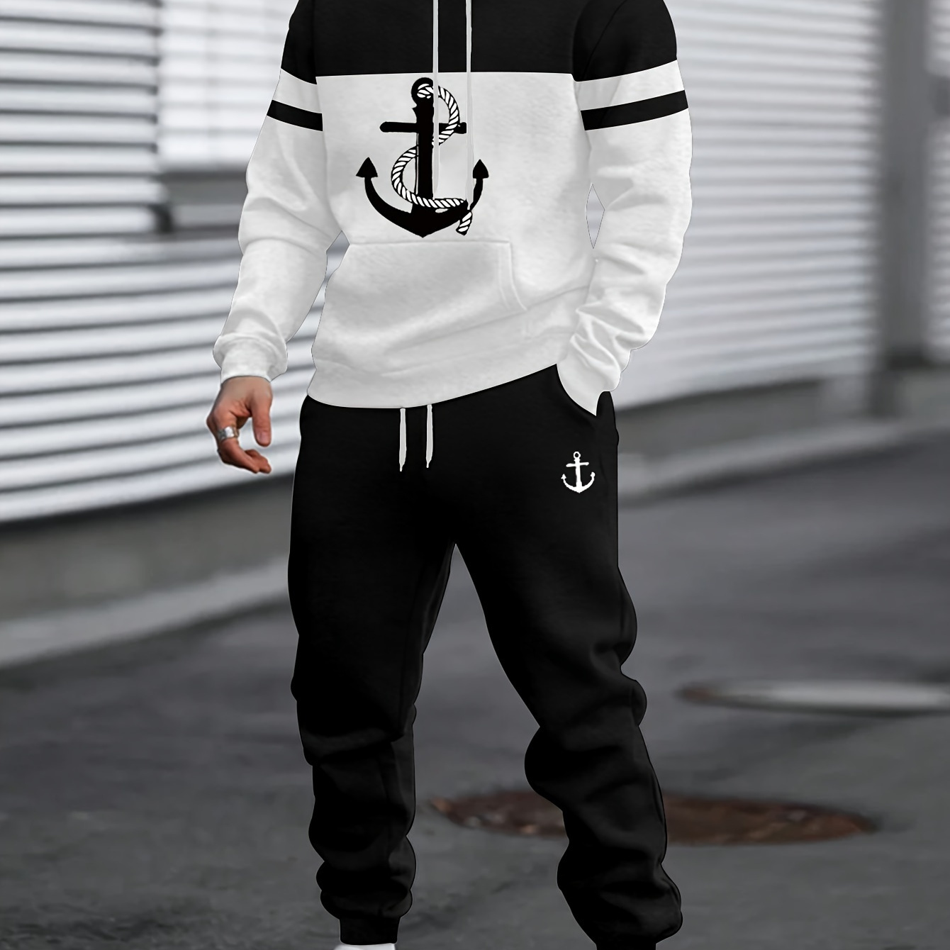 

2- Outfit, Anchor Hooded Sweatshirt, Drawstring Pants, Cloth