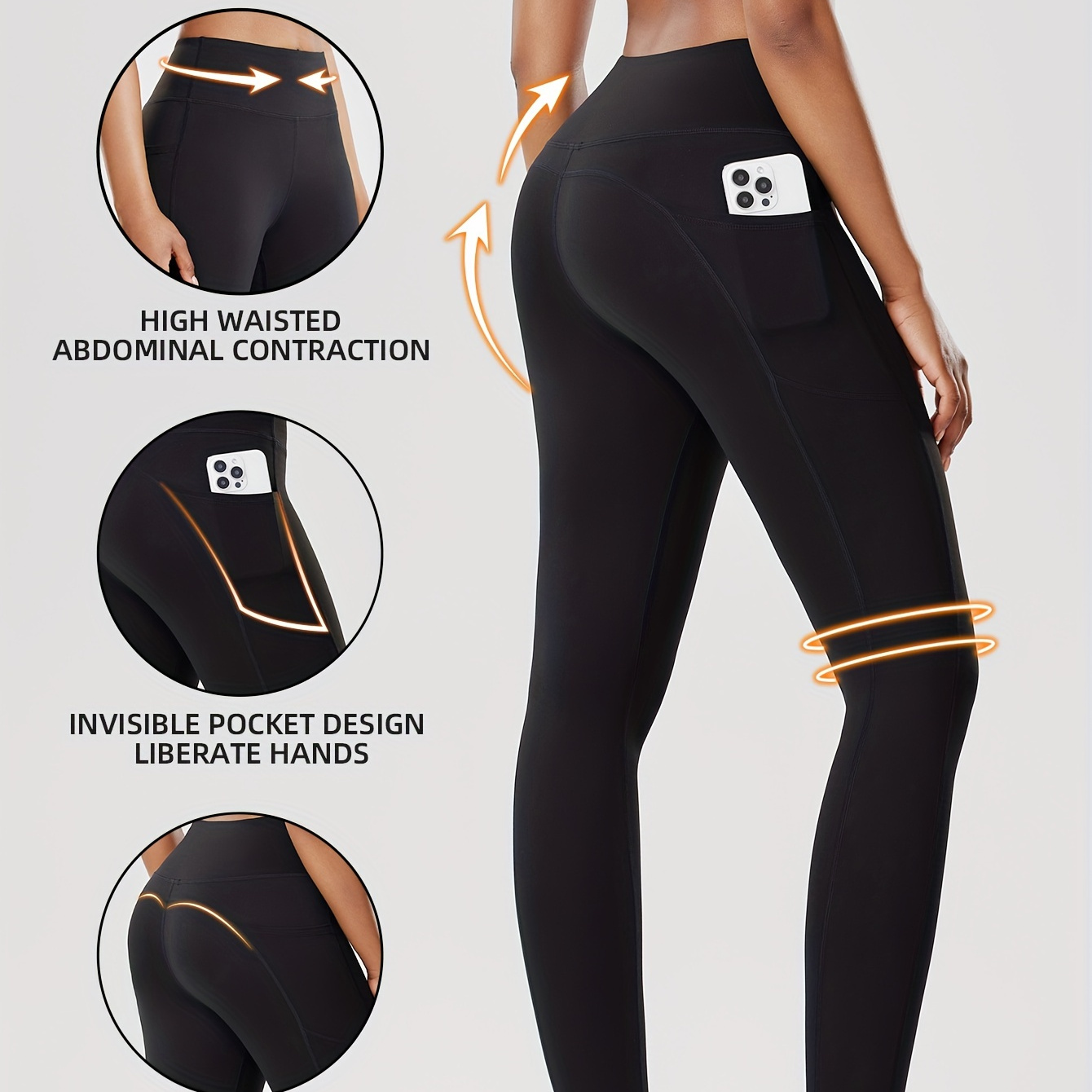 

Women's Athletic Leggings With Pockets, Black Cycling Long Pants, Quick-dry, Leggings, High-waisted, Tummy Control, Butt-lifting, Slimming, Yoga Tights, Training Yoga Pants, Fitted Long Pants.