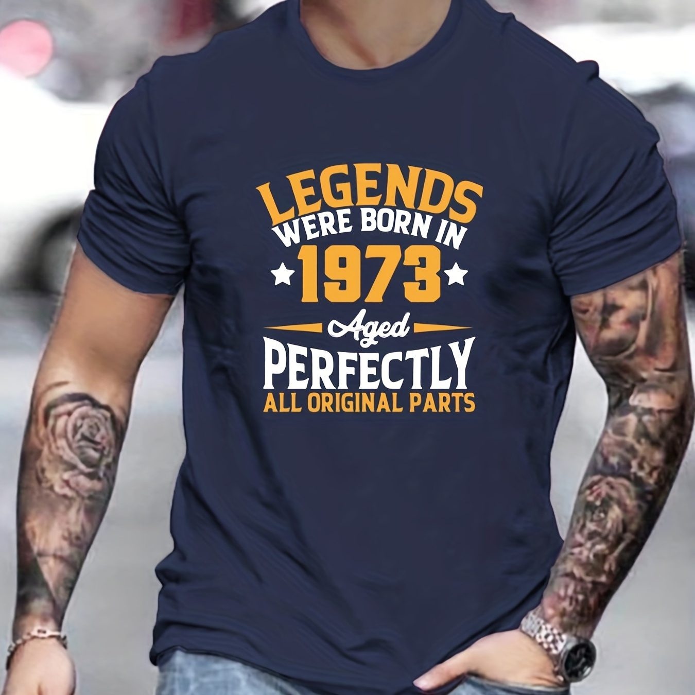 

Men's Casual "legends Were Born In 1973" Slightly Stretch Graphic Tee, Male Clothes For Summer