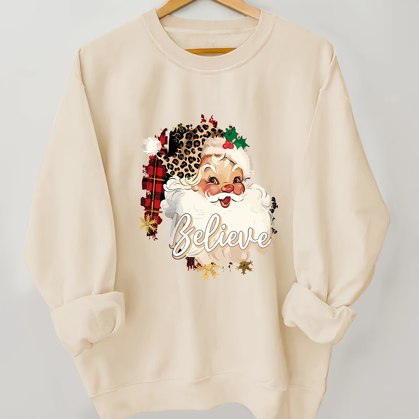 

Plus Size Women's Casual Sweatshirt With Christmas Letter Print - Cozy Long Sleeve Crew Neck Pullover For Fall/winter