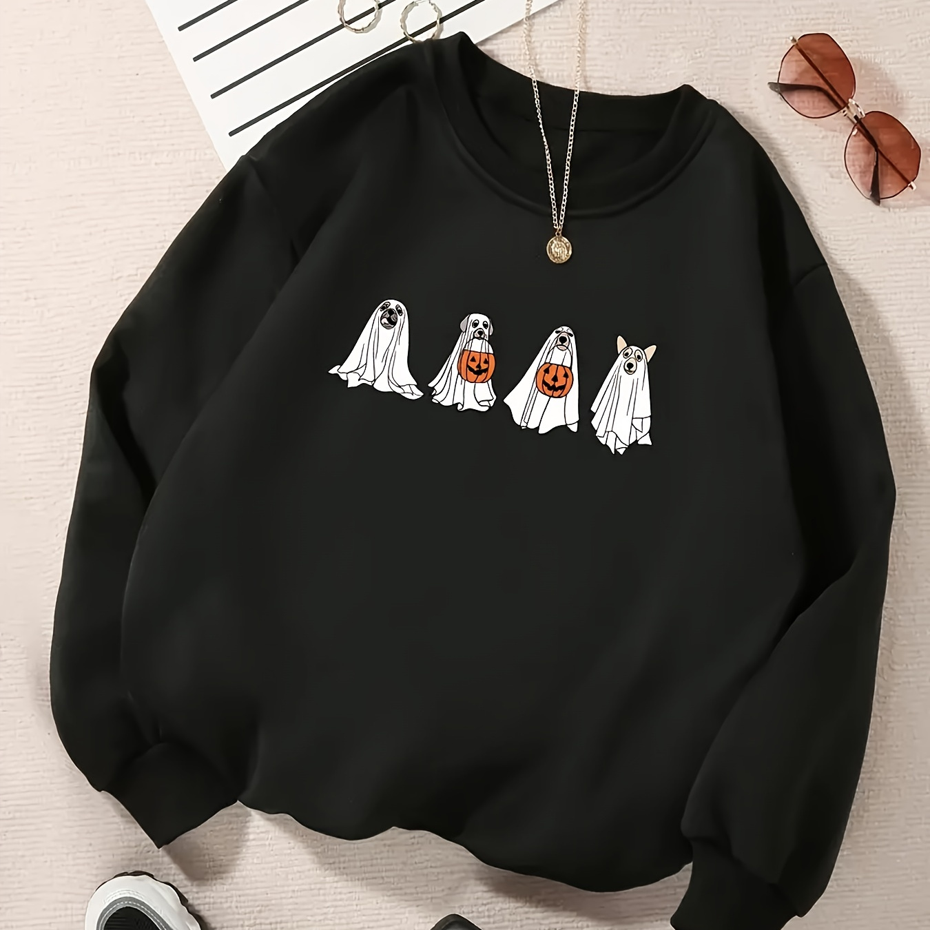 

Print Pullover Sweatshirt, Casual Long Sleeve Crew Neck Sweatshirt For Fall & Winter, Women's Clothing