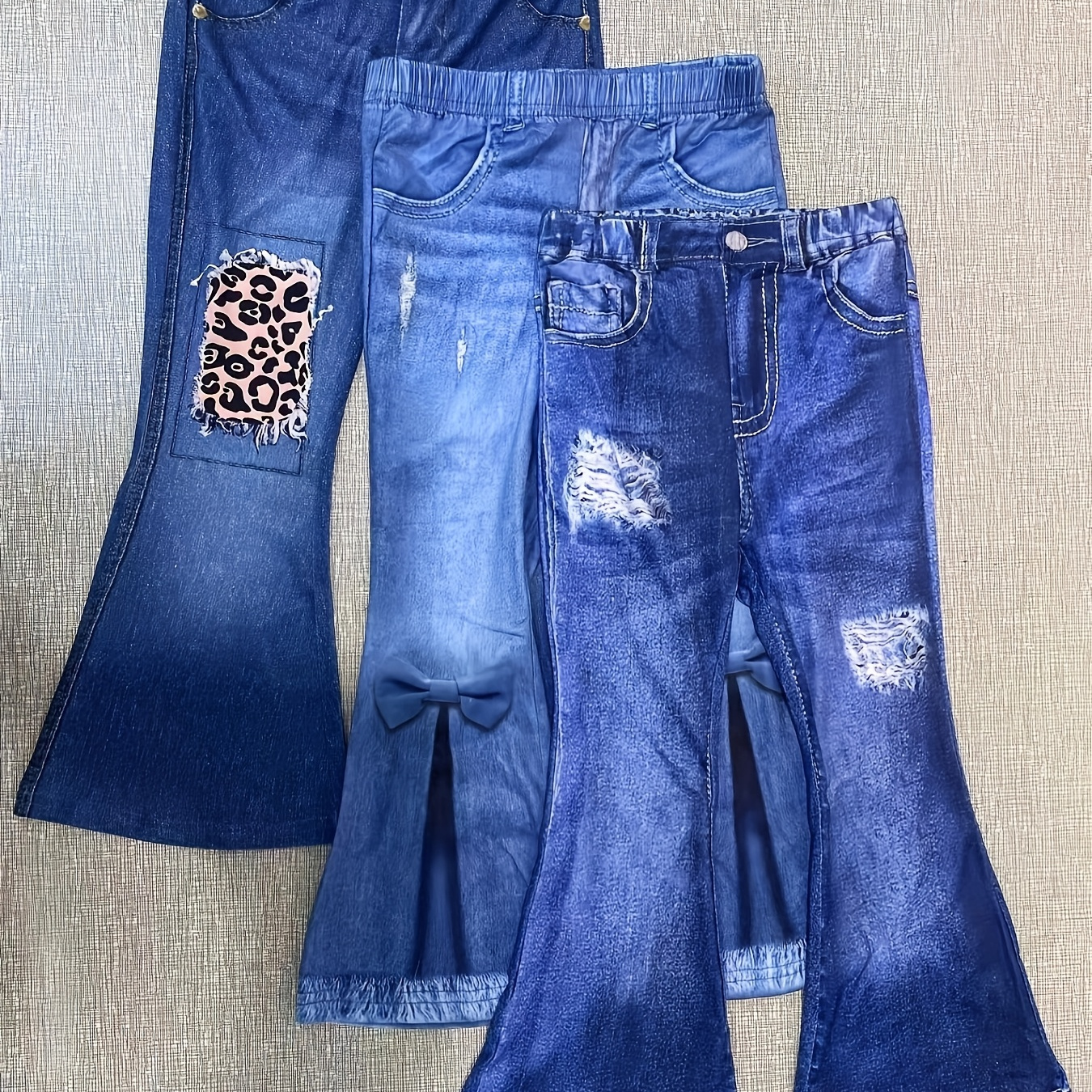 3pcs Girls' Flare Faux Denim