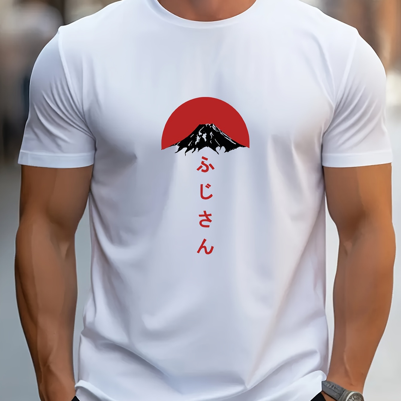 

Japanese Letters Print Men's Casual T-shirt, Short Sleeve Tee Tops, Summer Outdoor Sports Clothing