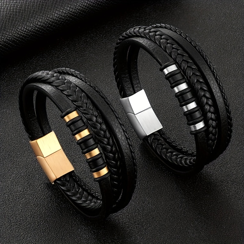 

1pc Fashion Punk Layered Braided Leather Bracelet Casual Jewelry Accessories