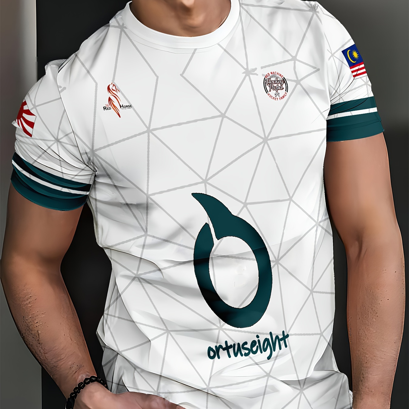 

1pc Men's Novelty T-shirt With Print, Casual Crew Neck, Polyester Knit Fabric With Slight Stretch, Solid Color Short Sleeve Tee