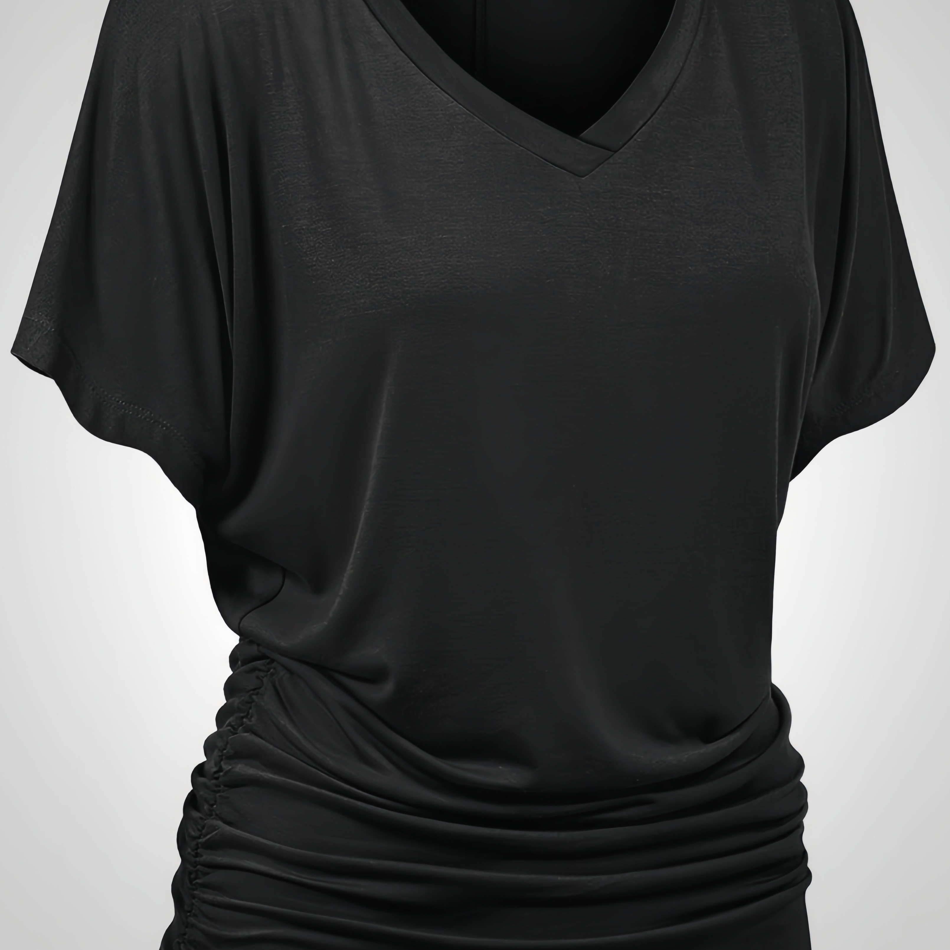 

Batwing Sleeve V Neck T-shirt, Casual Ruched T-shirt For Spring & Summer, Women's Clothing