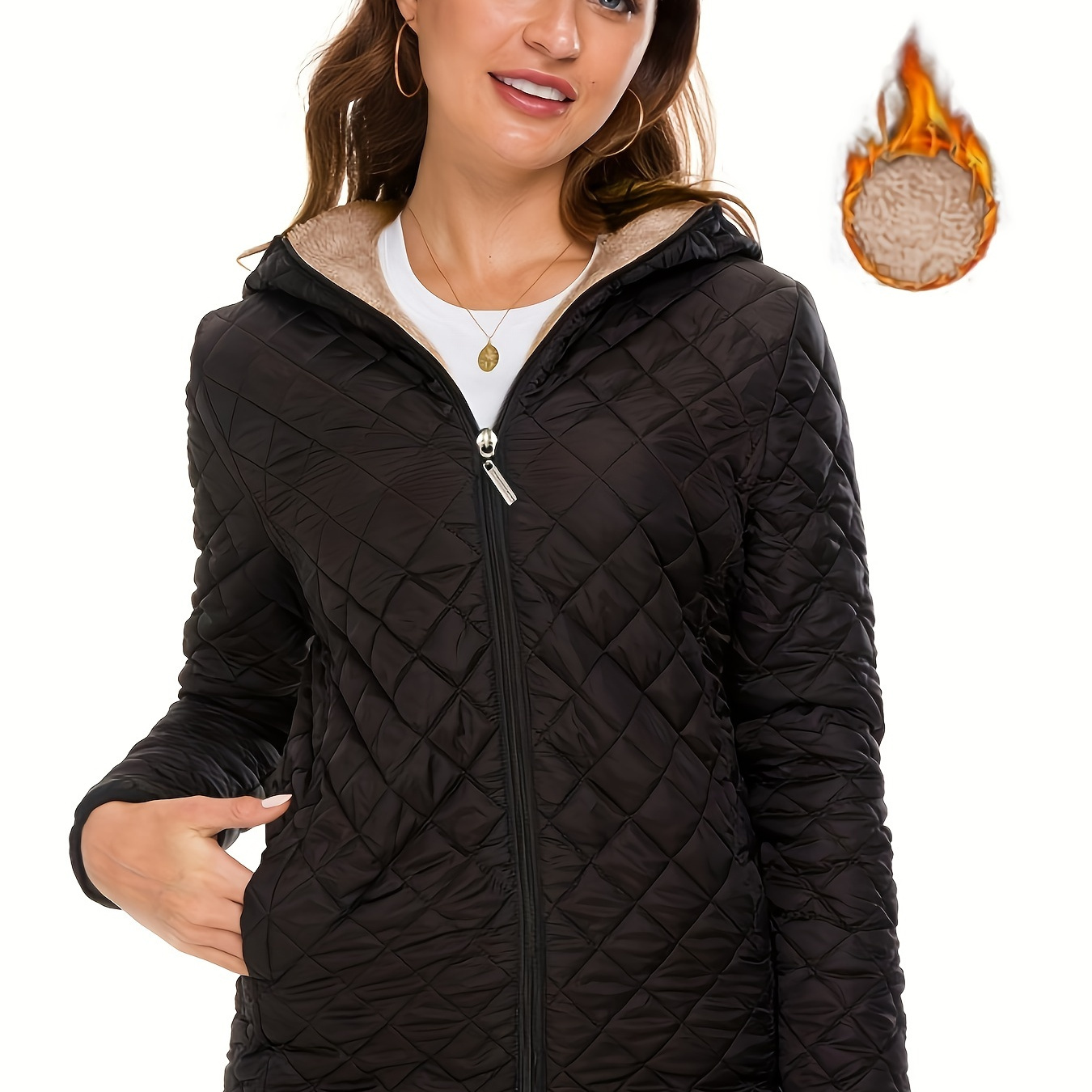 Fleece Warm Quilted Jacket For Women, Casual Sports Warm Jacket, Women's Clothing