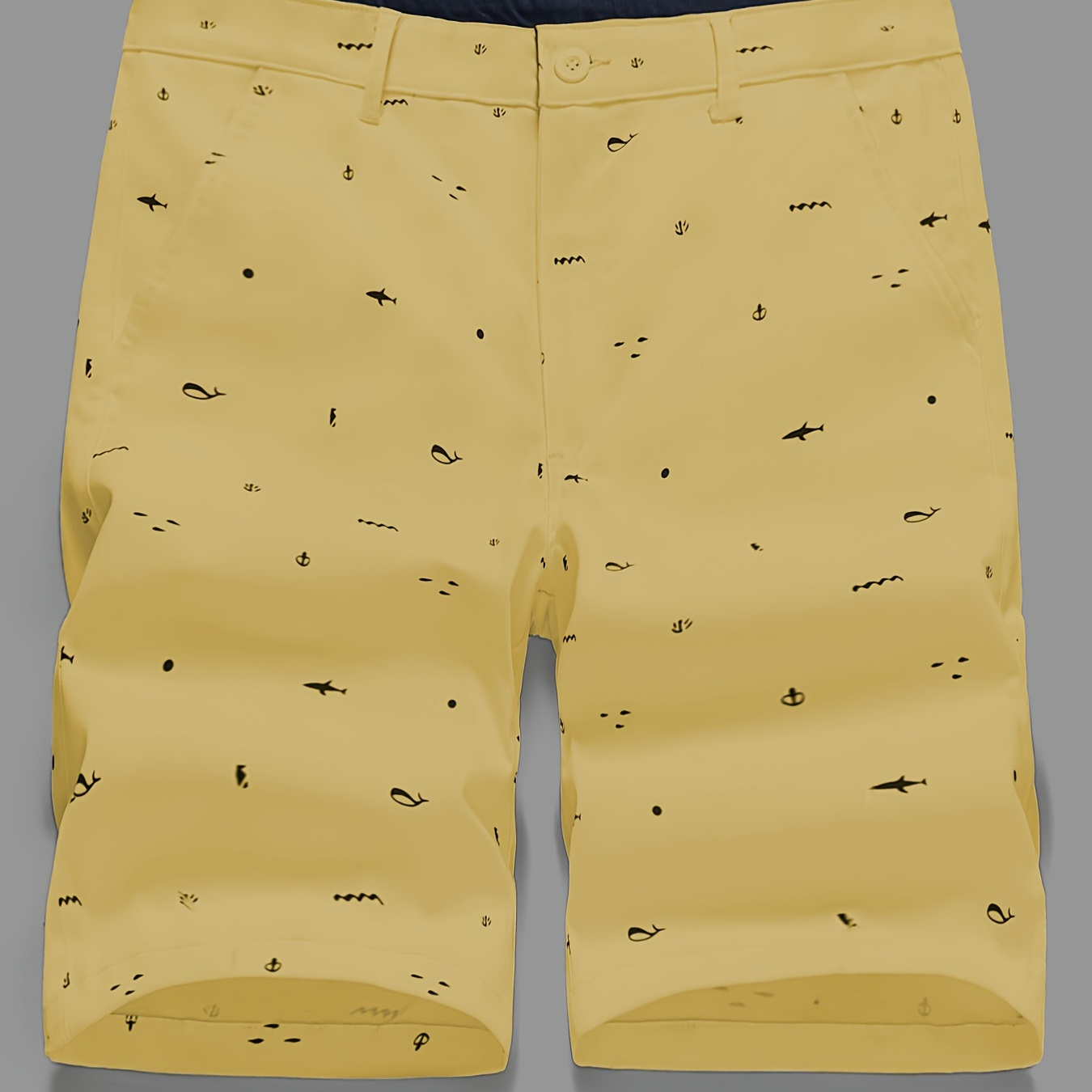 

Men's Premium Casual Dolphin Print Shorts, Elastic Waistband Button Cotton Blend Shorts, Comfort Fit Summer Beachwear