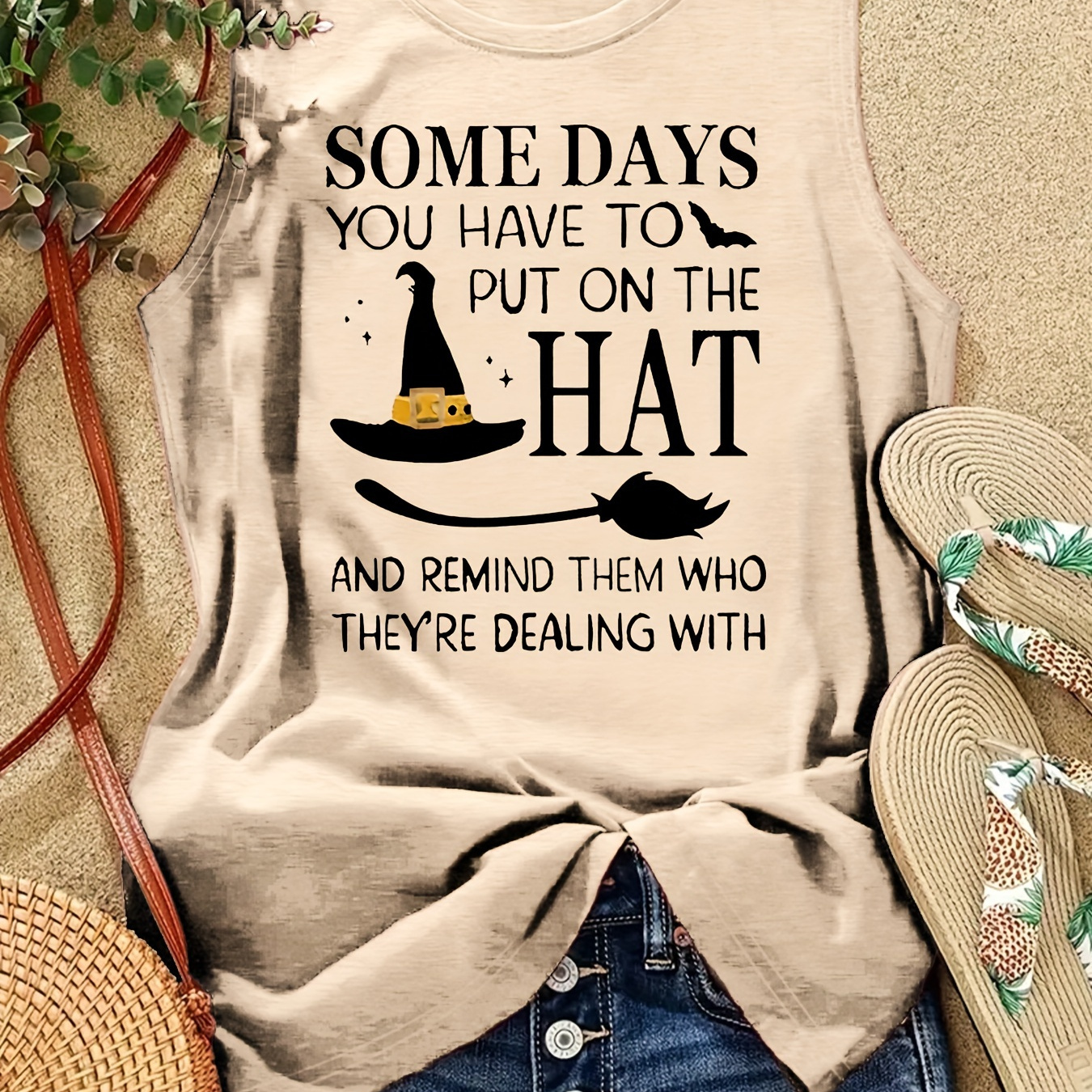 

Halloween Print Tank Top, Sleeveless Casual Top For Summer & Spring, Women's Clothing