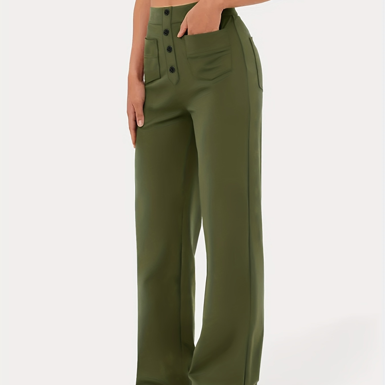 

Women's Athletic High-waisted Buttoned Cargo Pants With Multiple Pockets, Straight Leg Casual Trousers, Sporty Style