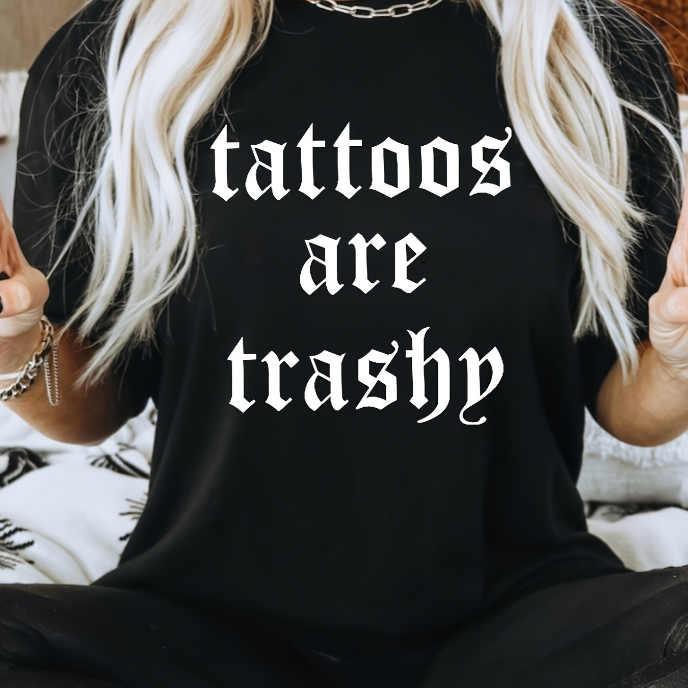 

100% Cotton Casual Round Neck T-shirt With "tattoos Are " Lettering - Knit Fabric, Sassy Gift, , Adult Novelty Sweatshirt For