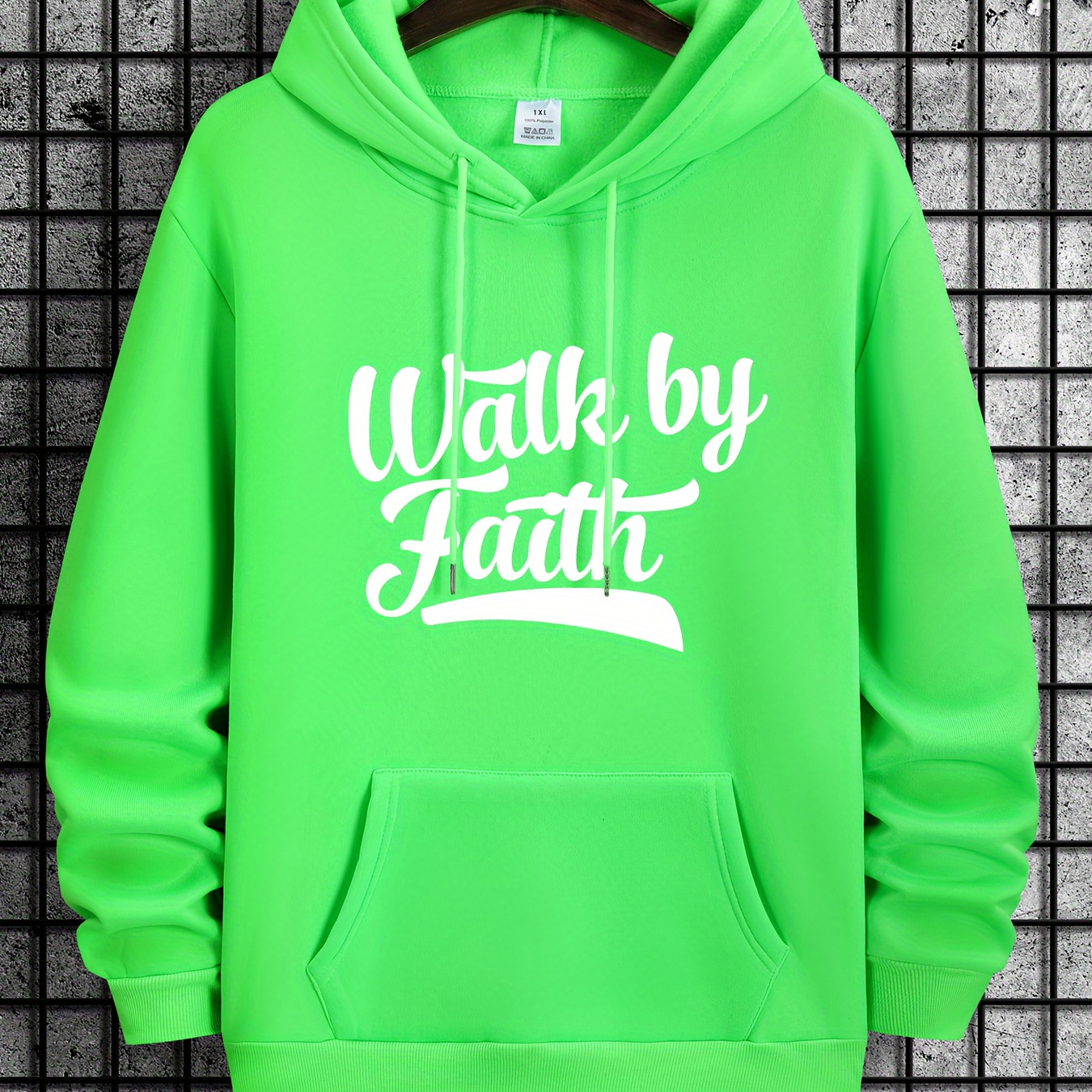 

Plus Size Men's "walk By Faith" Print Hoodies Fashion Casual Hooded Sweatshirt For Spring Fall Winter, Men's Clothing