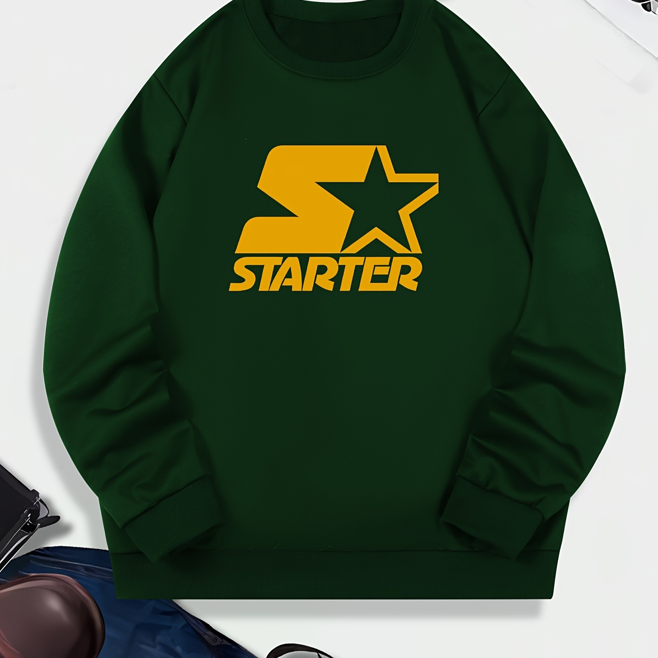 

Men's Long Sleeve Sweatshirt - 100% Polyester Casual Crew Neck Pullover With Slight Stretch, Printed Knit Fabric Top For Spring Autumn