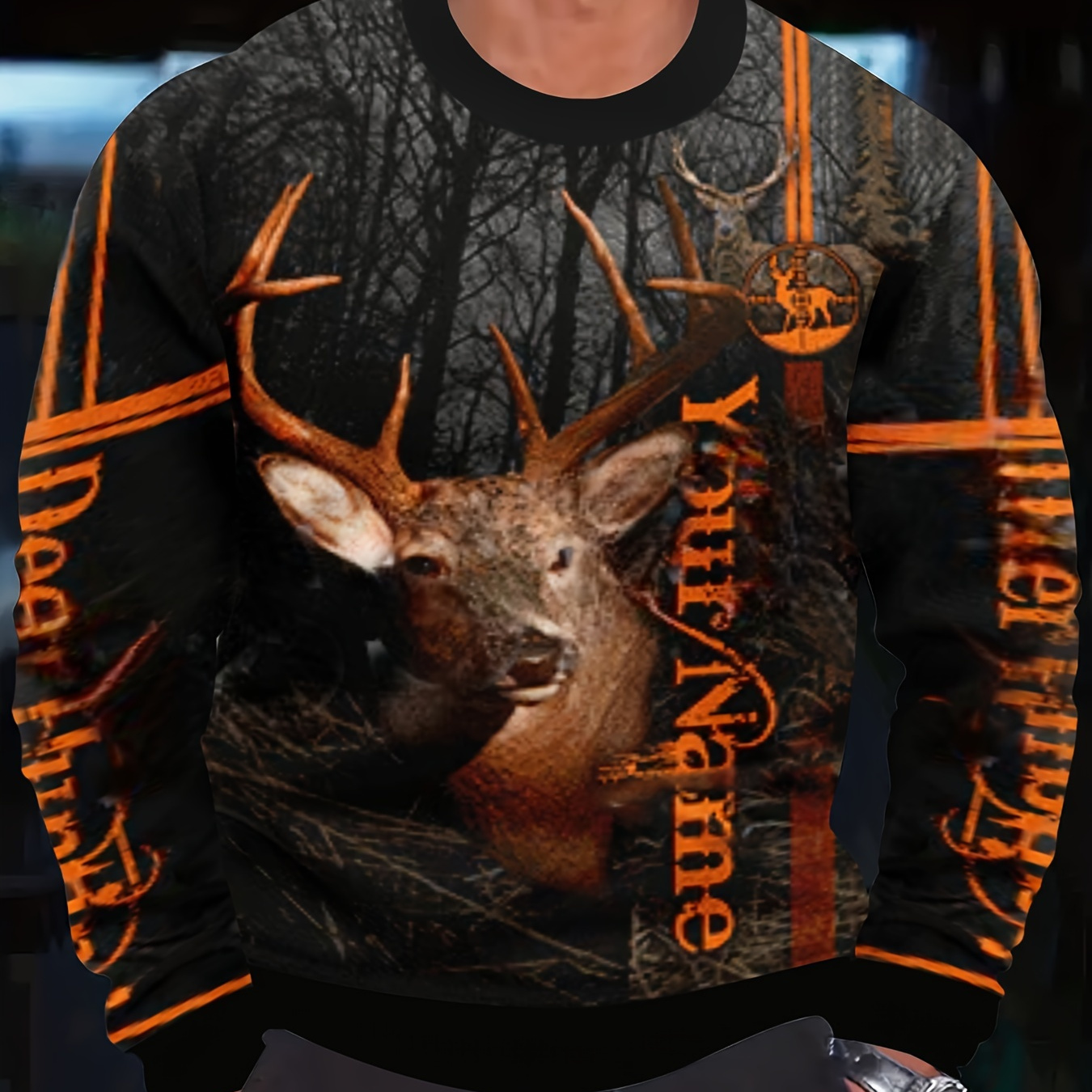 

Creative Deer Pattern Print Trendy Sweatshirt, Men's Casual Graphic Design Crew Neck Pullover Sweatshirt For Men Fall Winter