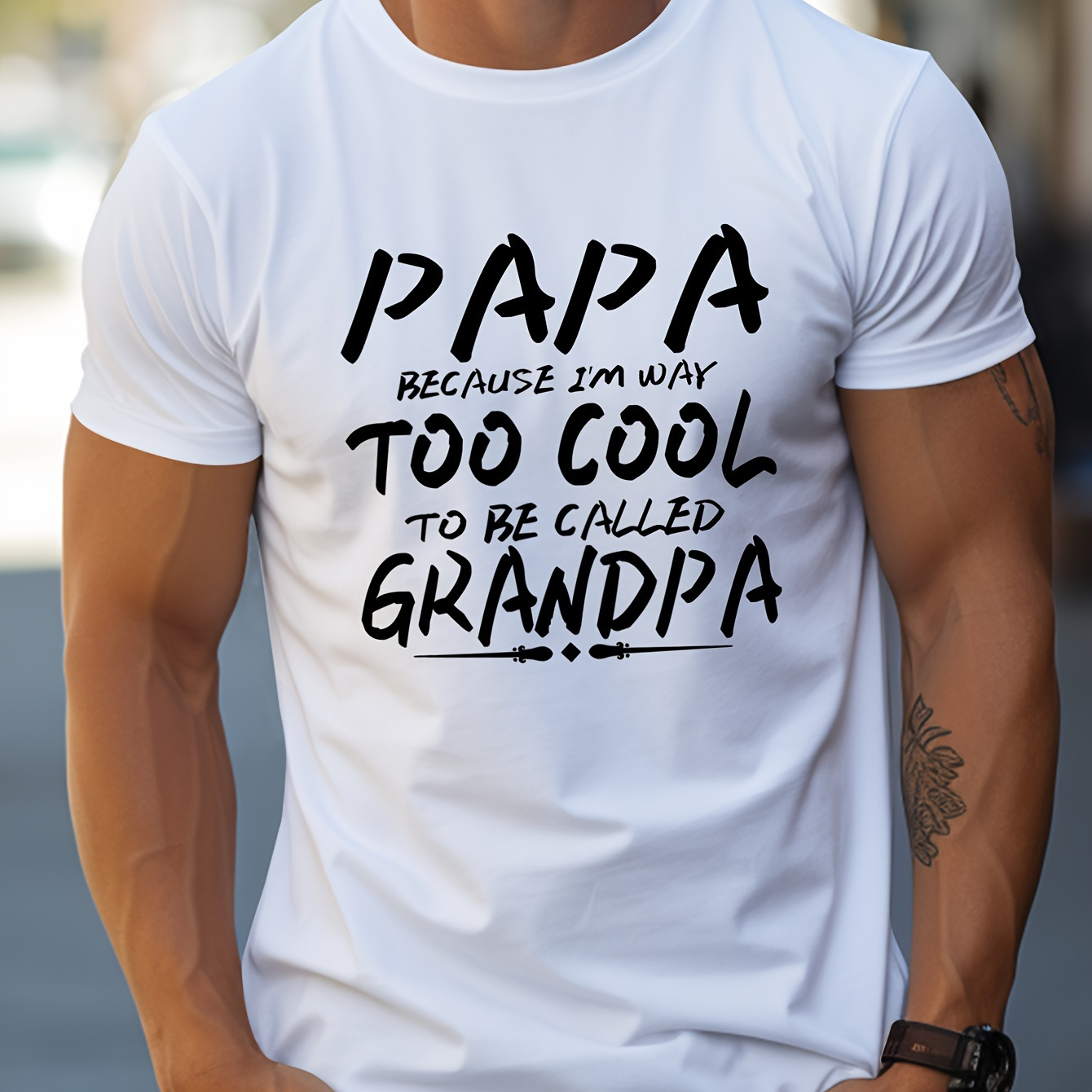 

Papa & Grandpa Letter Print Men's T-shirt, Crew Neck Short Sleeve Tops, Graphic Tee Men's Summer Clothes, Men's Outfits