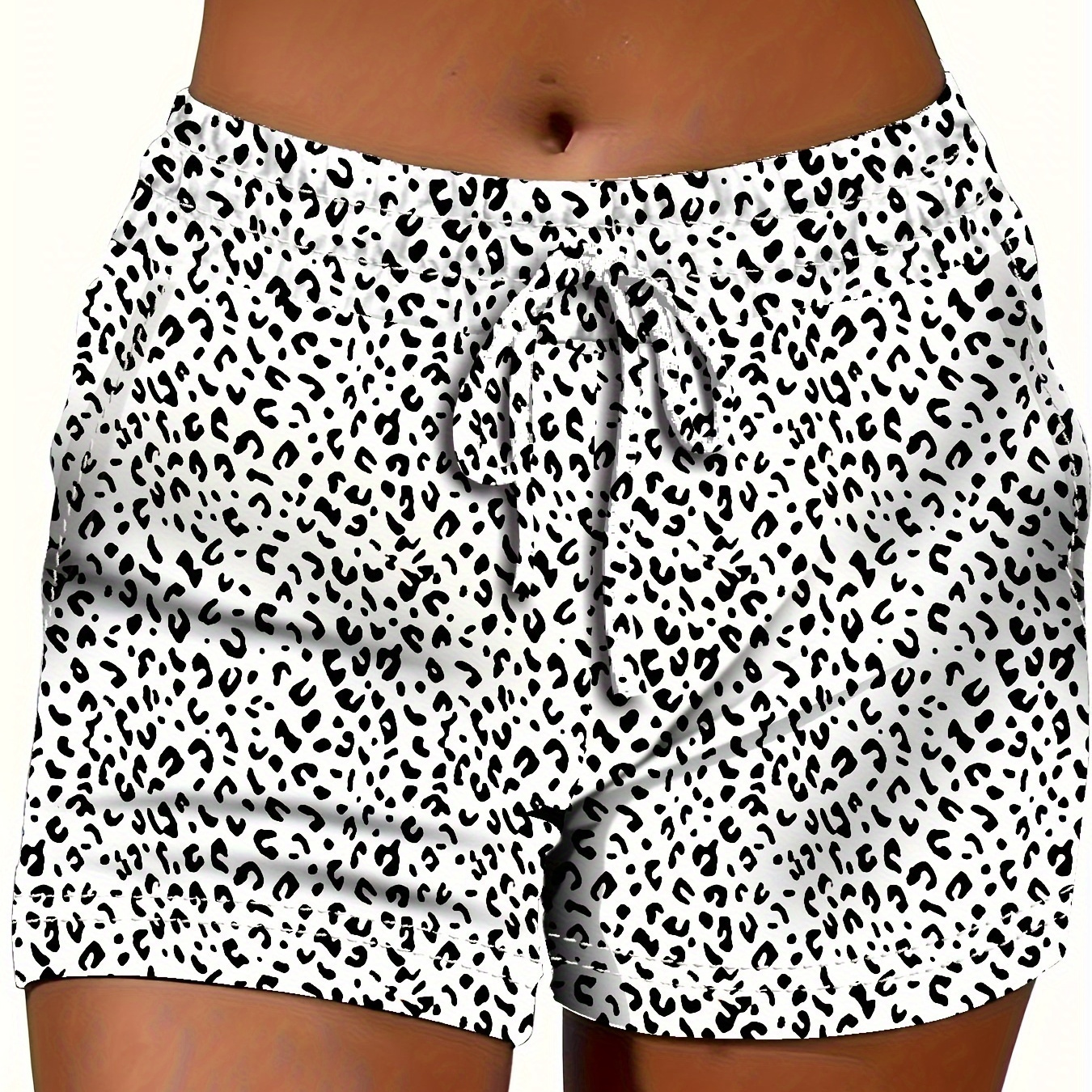 

Allover Print Drawstring Shorts, Casual Elastic Waist Slant Pocket Shorts For Spring & Summer, Women's Clothing