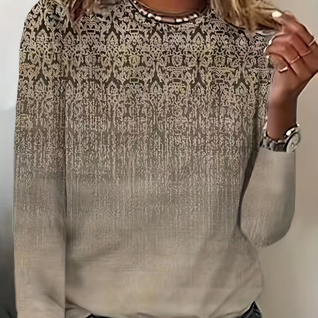 

Graphic Print Crew Neck T-shirt, Casual Long Sleeve T-shirt For Spring & Fall, Women's Clothing