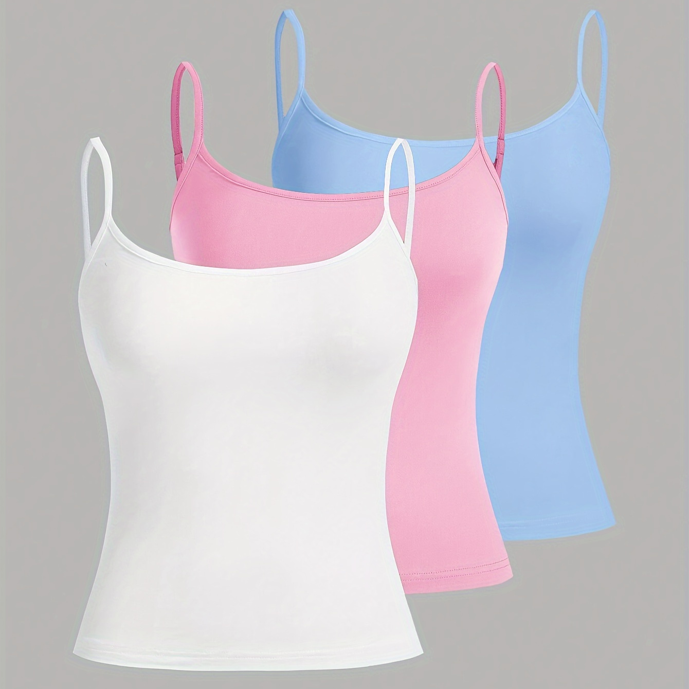 

3pcs Women's Breathable Spaghetti Strap Bodysuits - Fit, Solid Color, Casual Wear & Layering