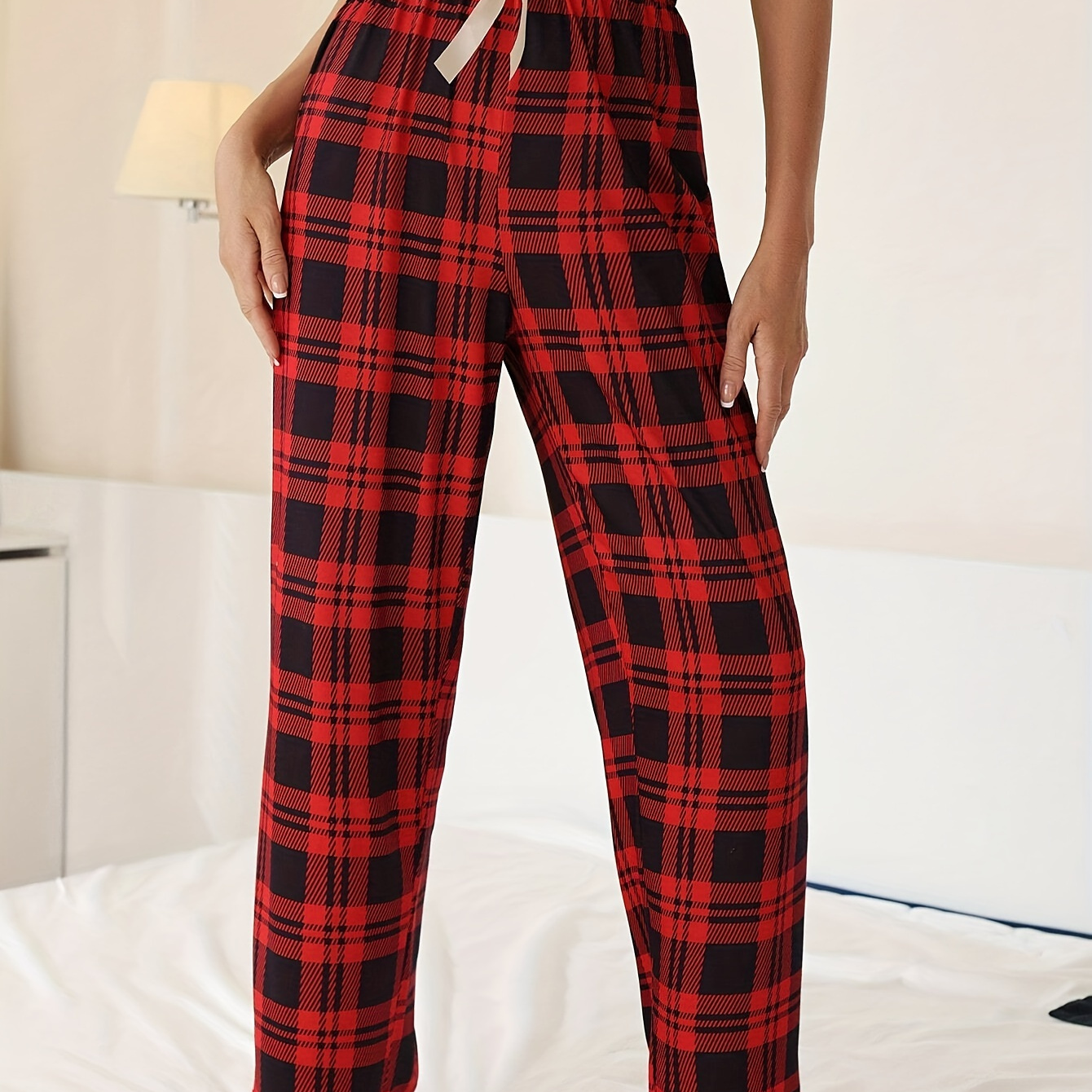 

Women's Waist Casual Pajama Pants, Women's Sleepwear With Bowknot Detail, All