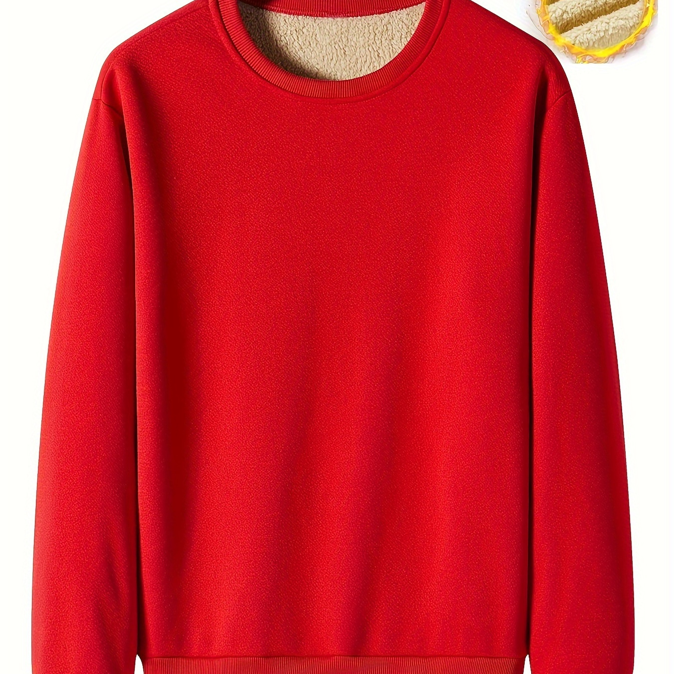 

Men's Cozy Fleece-lined Red Sweatshirt - Warm Pullover With Soft Plush Collar, Long Sleeves, And Ribbed Cuffs For Casual