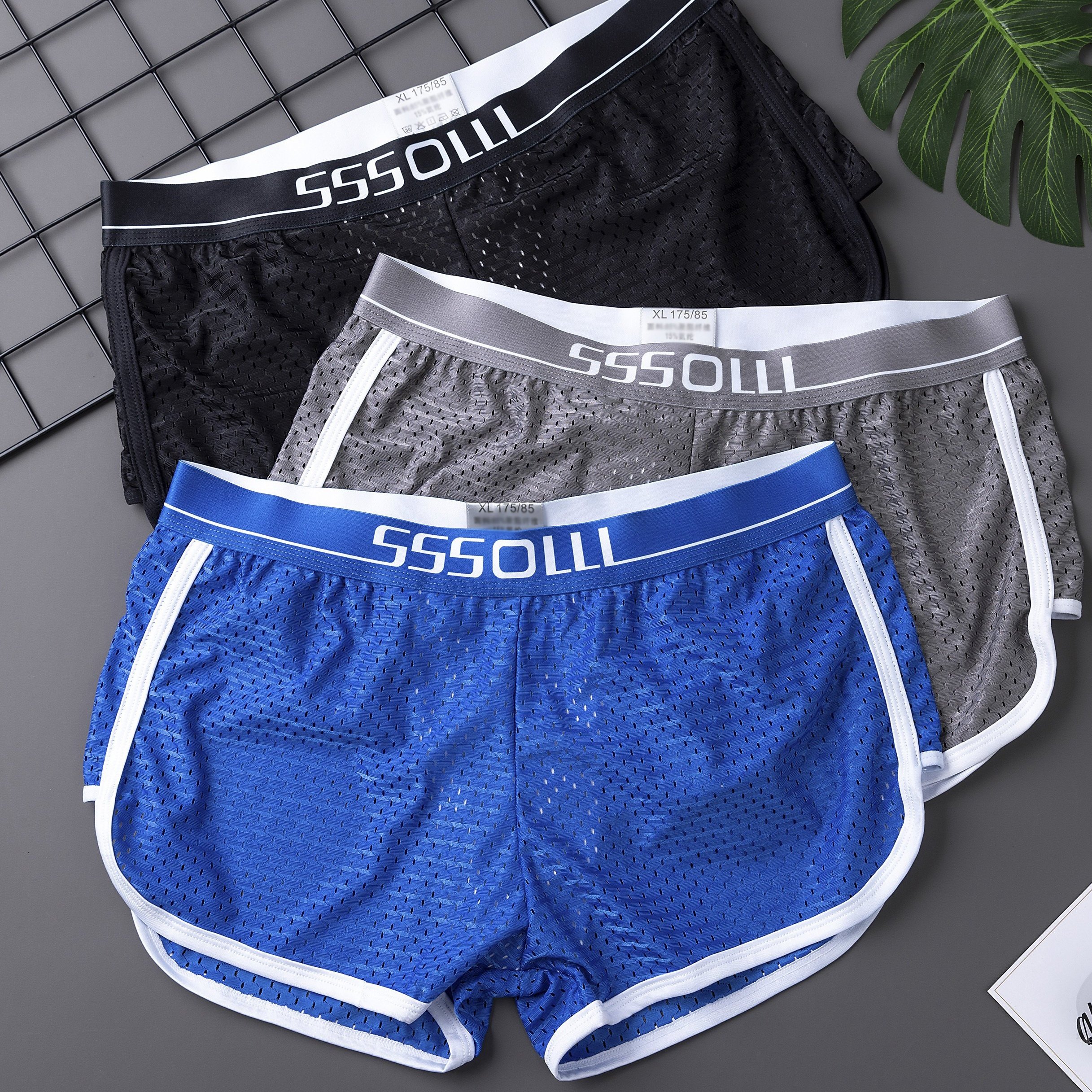 

3pcs Men's Solid Color Boxer Briefs, Youth Mesh Loose Breathable Comfy Boxer Trunks, Elastic Sports Shorts, Men's Casual Underwear Daily Wear