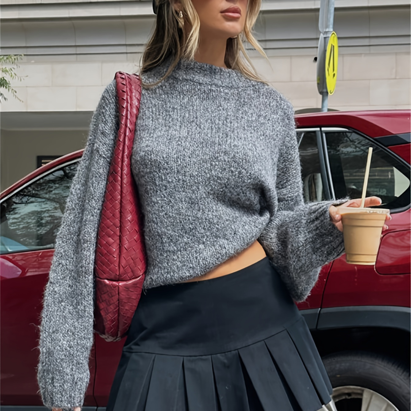 

Drop Shoulder Crew Neck Sweater, Casual Long Sleeve Sweater For Fall & Winter, Women's Clothing