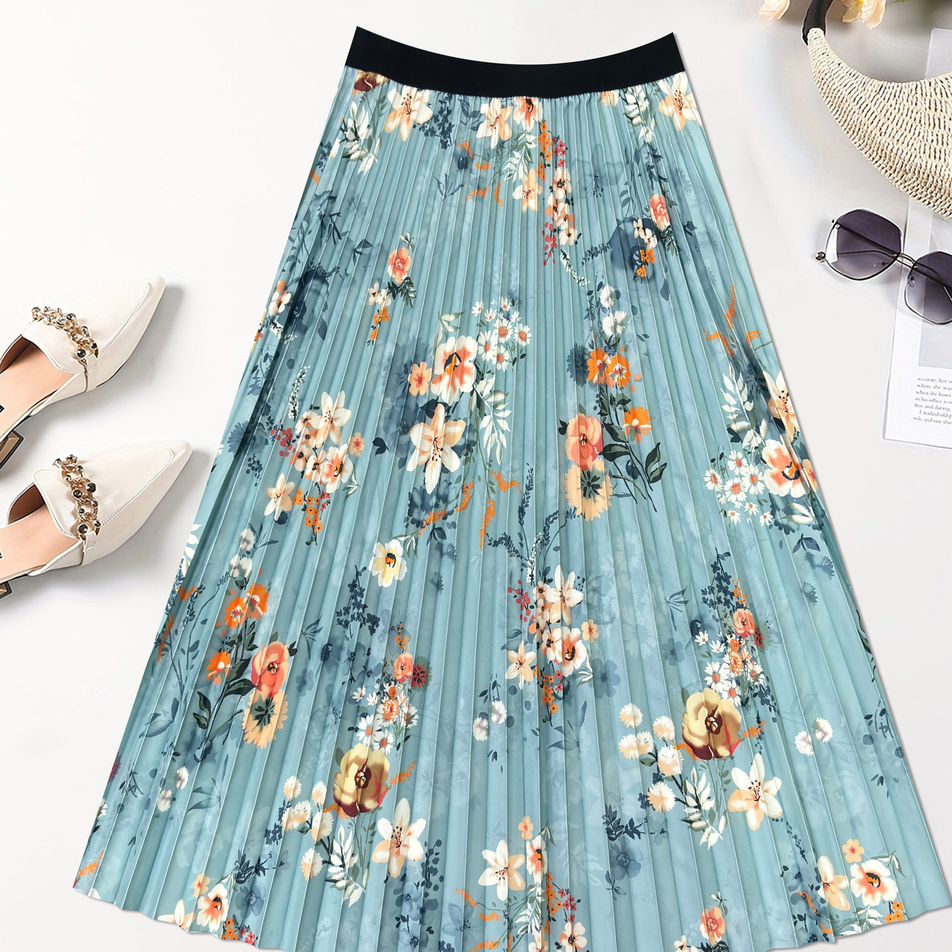 

Floral Print Pleated Skirt, Elegant Skirt For Spring & Summer, Women's Clothing