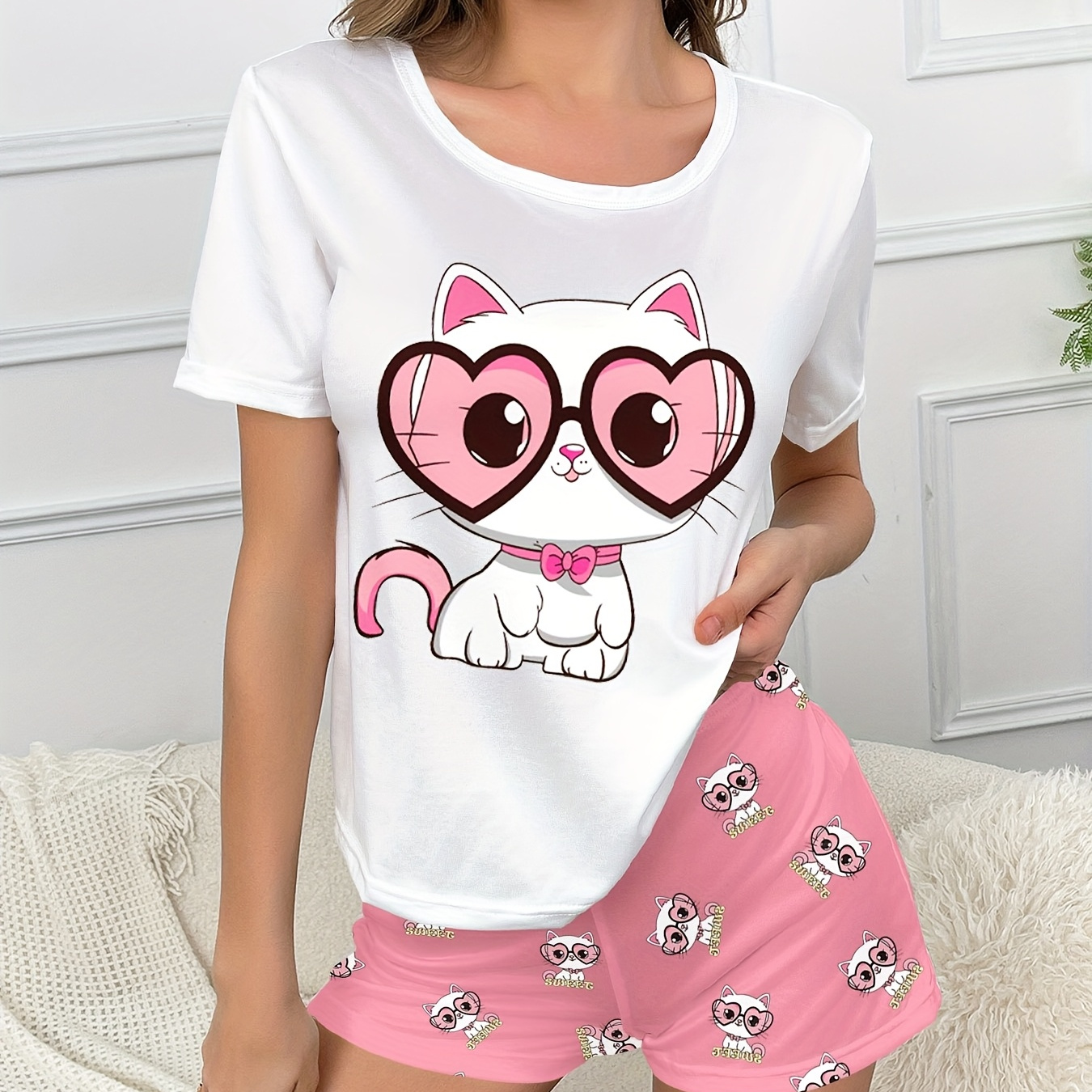 

Women's Casual Pajama Set, Polyester Elastane , Crew Neck, Loose Fit, Spring/summer