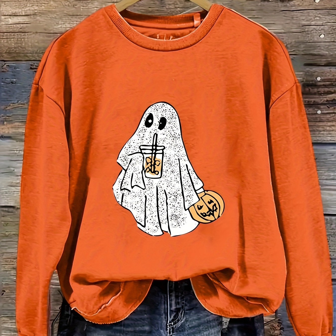 

Halloween Ghost Print Sweatshirt, Casual Long Sleeve Crew Neck Sweatshirt, Women's Clothing