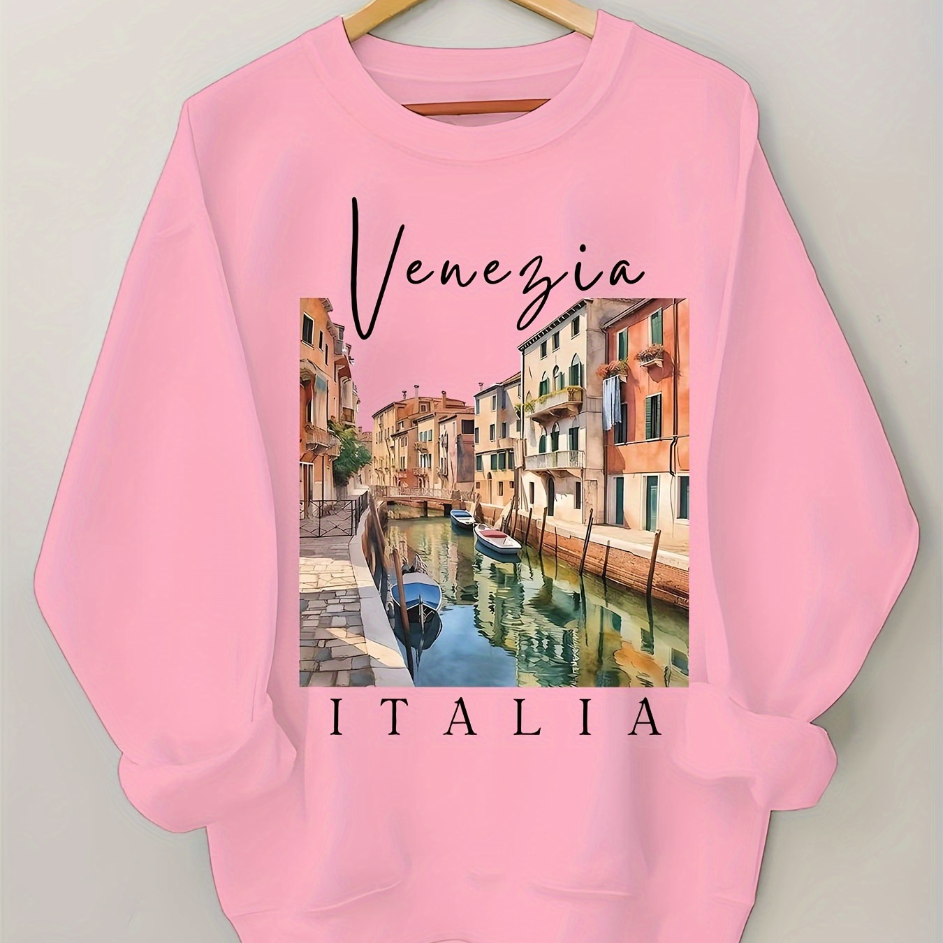 

Italy Print Sweatshirt, Crew Neck Casual Sweatshirt For Winter & Fall, Women's Clothing