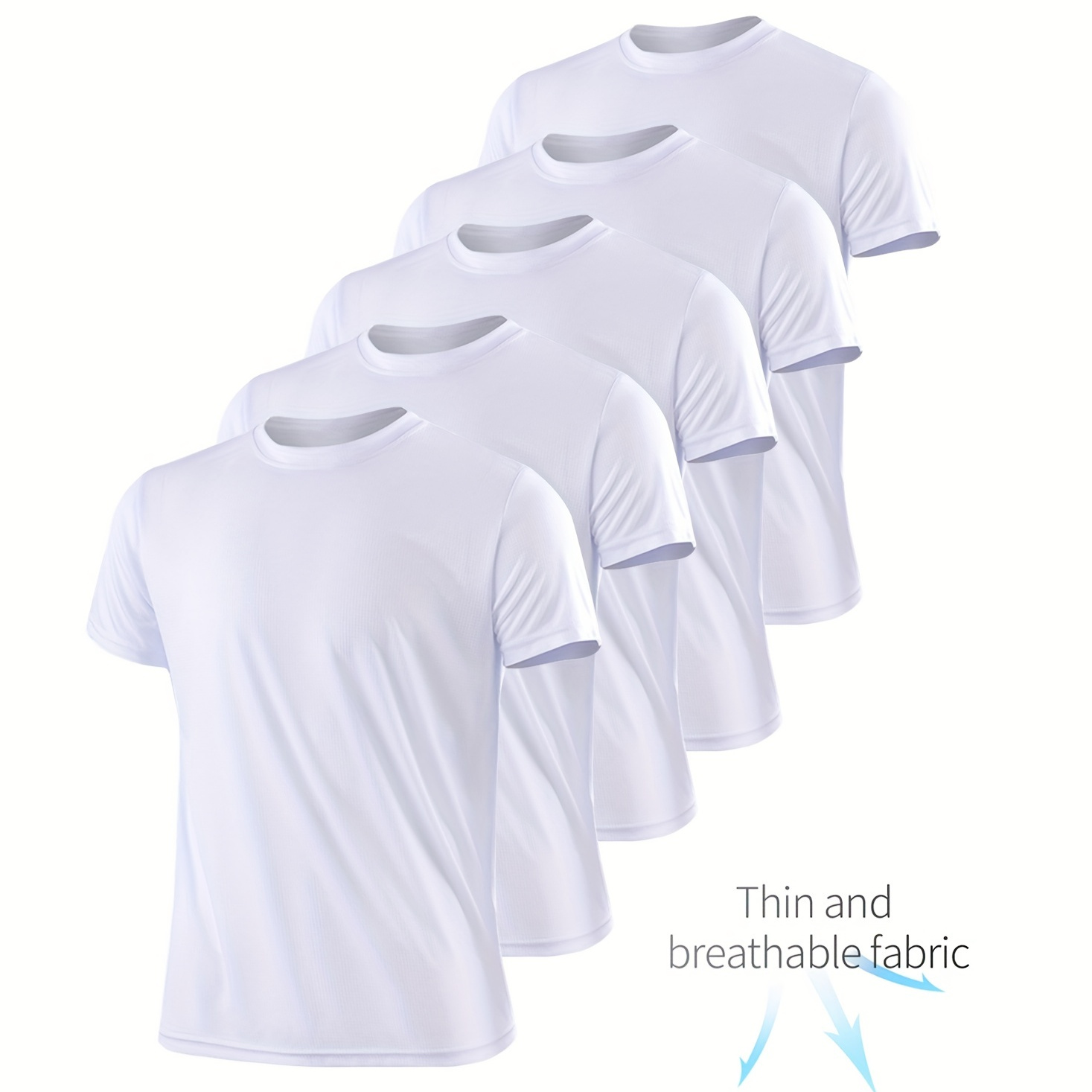 

5 Pcs, Men's Solid Color Short Sleeve T-shirt, Casual Comfy Breathable Quick-drying Tees For Summer, Mens Clothing