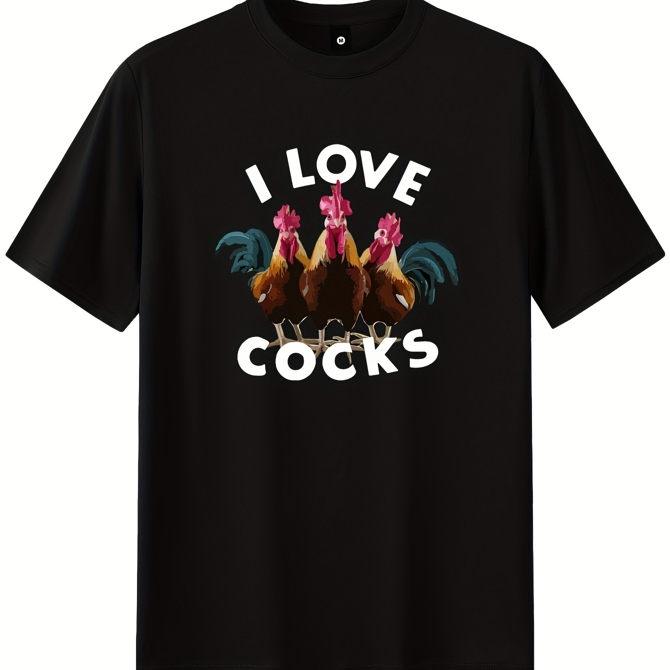 

I Love Cocks" Creative Print Casual Novelty T-shirt For Men, Short Sleeve Summer& Spring Top, Comfort Fit, Stylish Streetwear Crew Neck Tee For Daily Wear