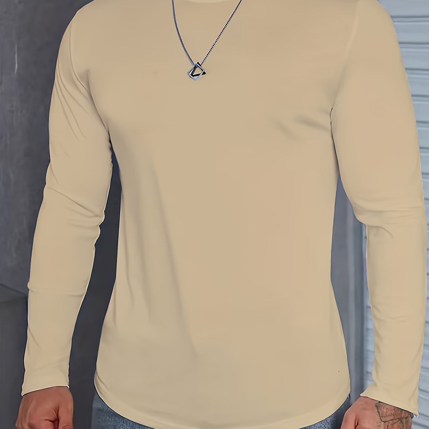 

Solid Color T Shirt, Tees For Men, Casual Long Sleeve T-shirt For Fall Spring