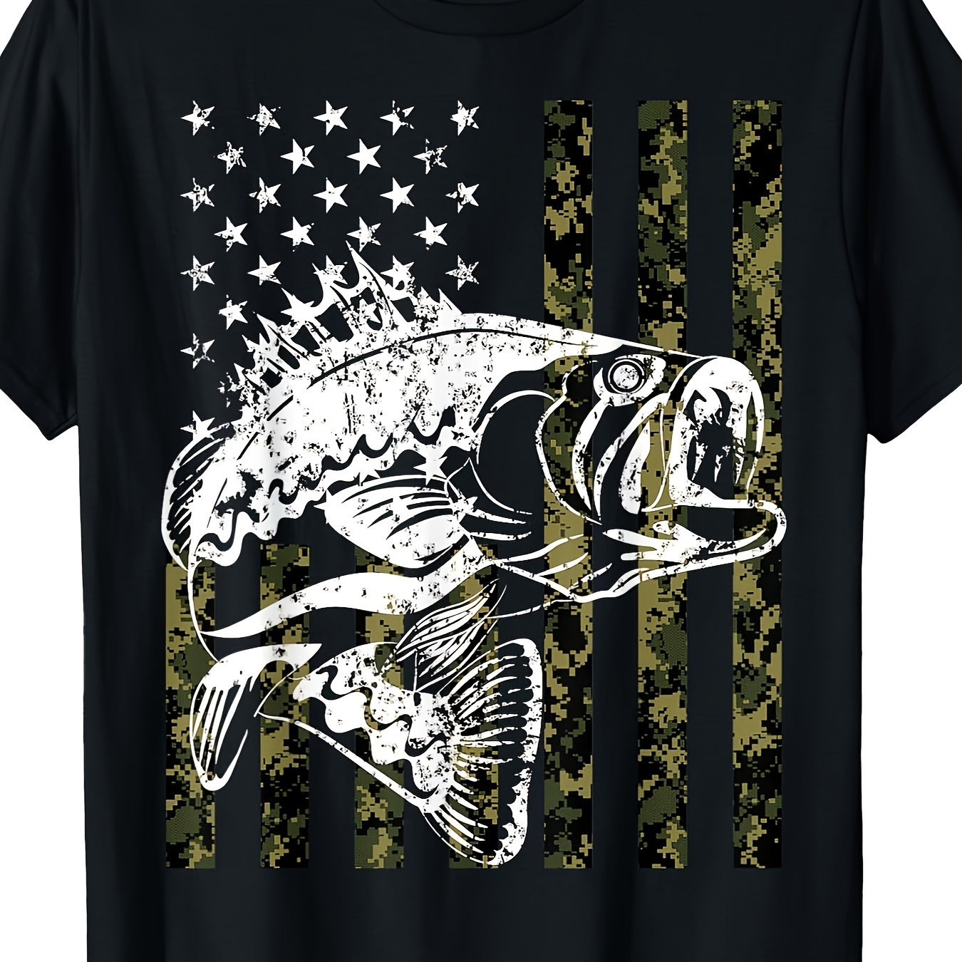 

Fishing, Camouflage American Flag Fish, Bass Fish Fisherman T-shirt