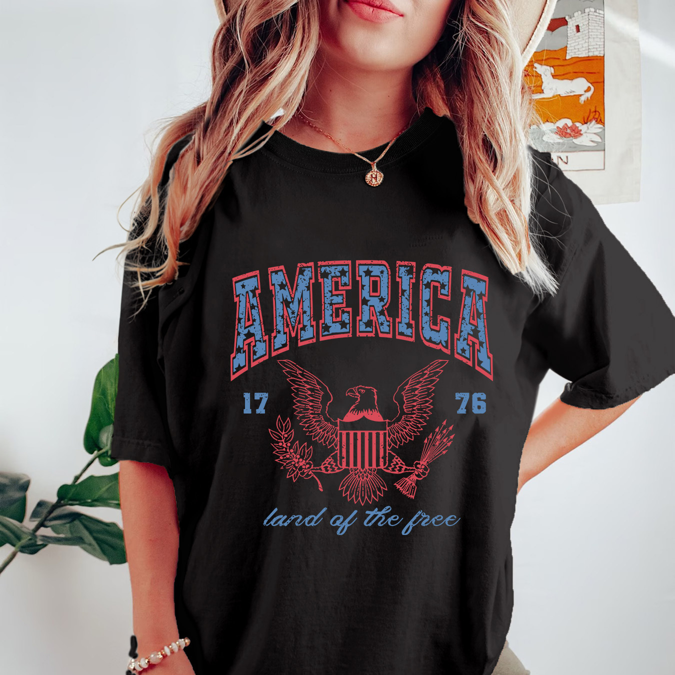 

Independence Day Graphic Print T-shirt, Short Sleeve Crew Neck Casual Top For Summer & Spring, Women's Clothing